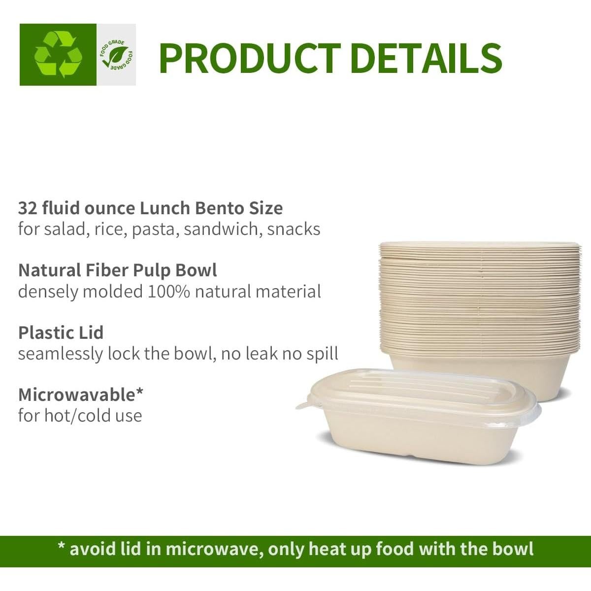 Paquete de 50 Contenedores Desechables AICHEF 32 oz con Tapa