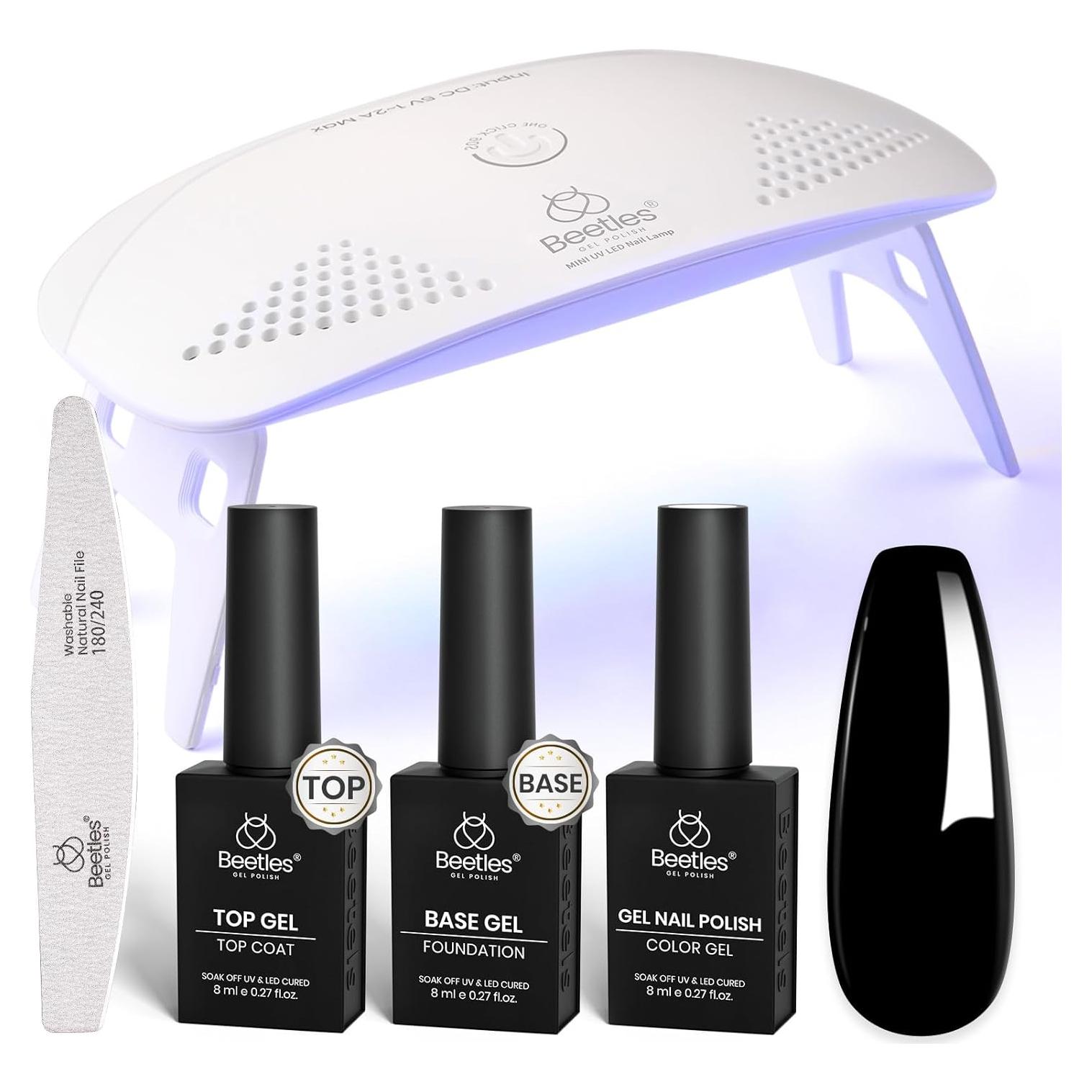 Kit de Esmalte en Gel Negro Beetles con Luz UV - 5 Piezas