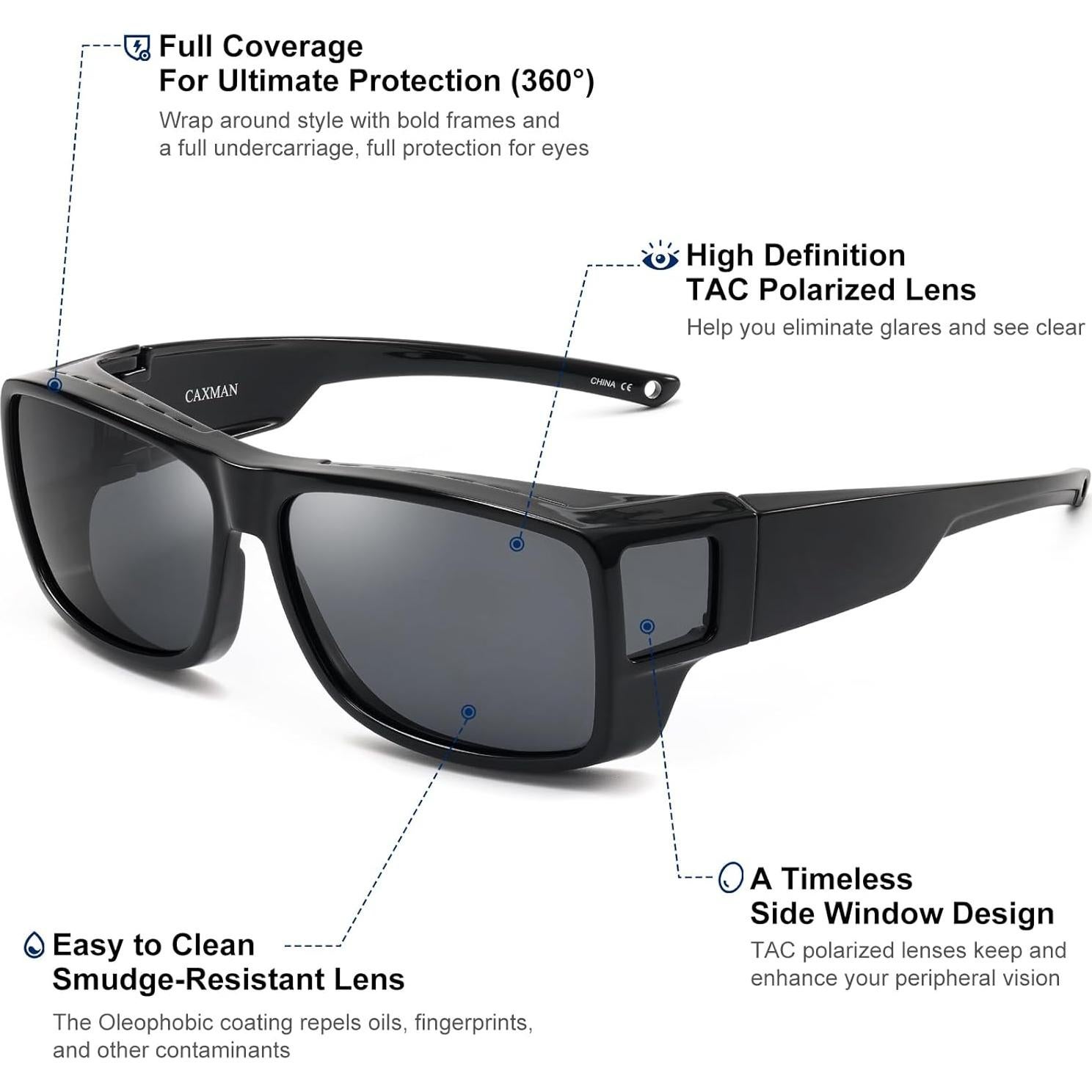 Gafas de sol CAXMAN Fit Over polarizadas para monturas hasta 142mm