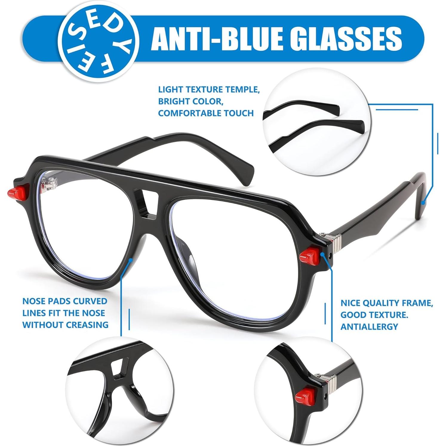 Gafas de Bloqueo de Luz Azul FEISEDY Aviador Unisex 50mm