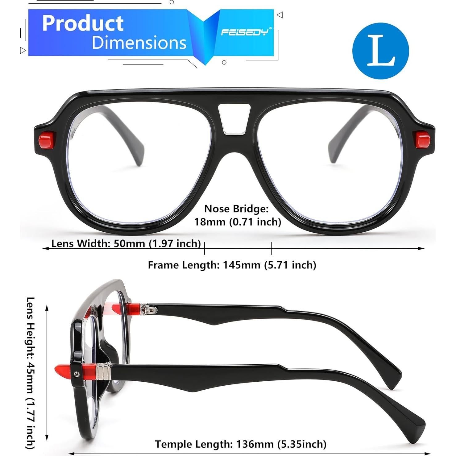 Gafas de Bloqueo de Luz Azul FEISEDY Aviador Unisex 50mm