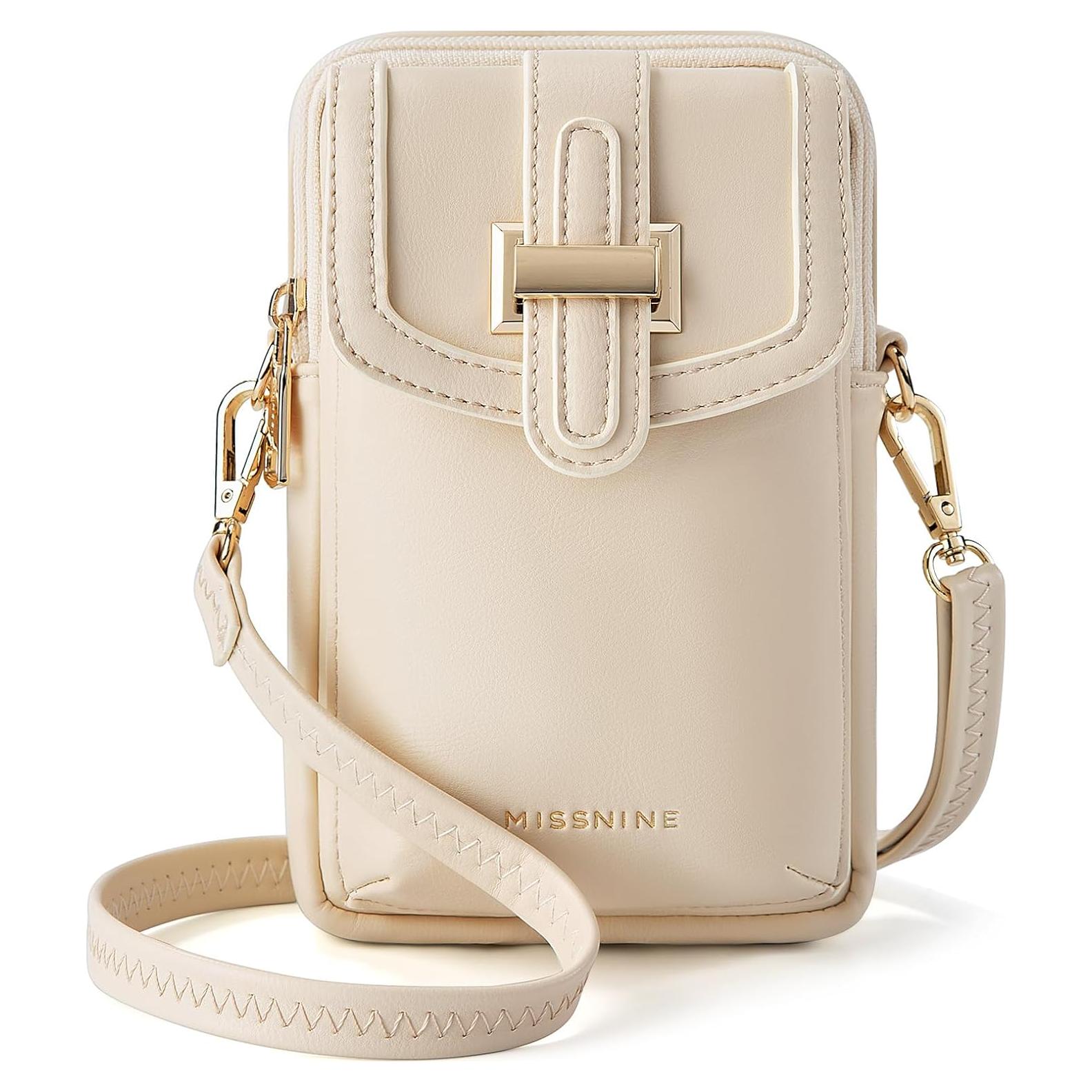 Bolso Cruzado Pequeño Missnine de Cuero Vegano Beige para Móvil