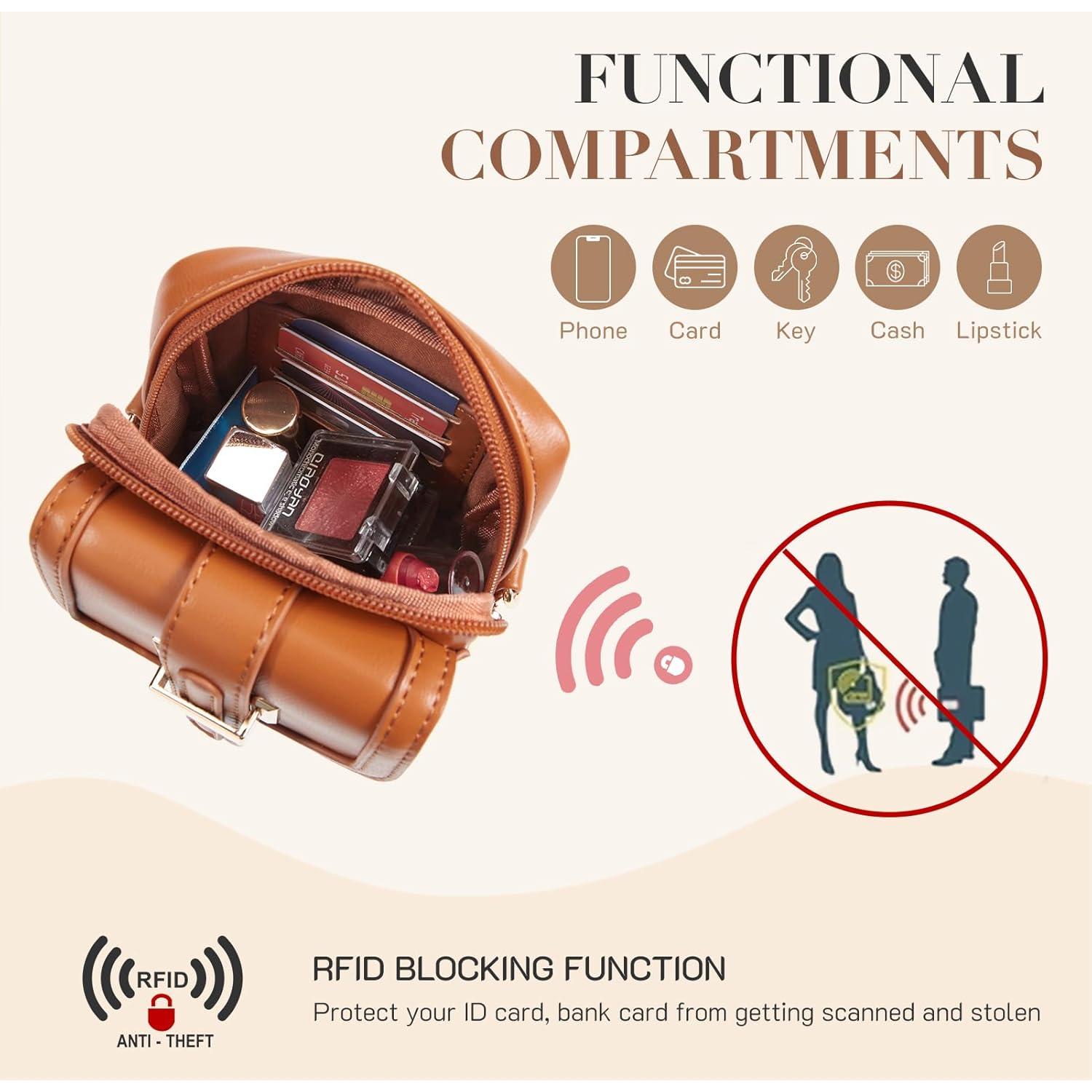 Bolso Cruzado Pequeño Missnine de Cuero Vegano Beige para Móvil