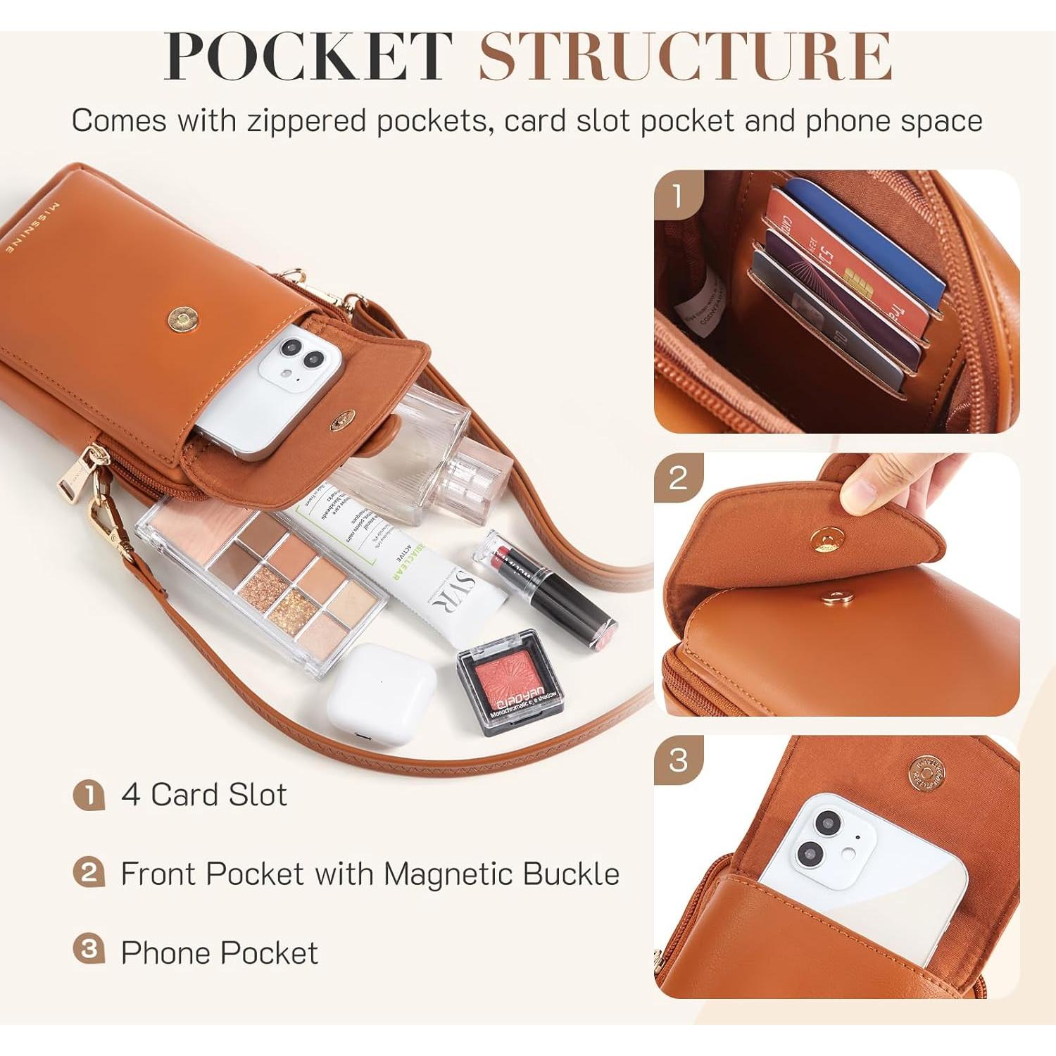 Bolso Cruzado Pequeño Missnine de Cuero Vegano Beige para Móvil