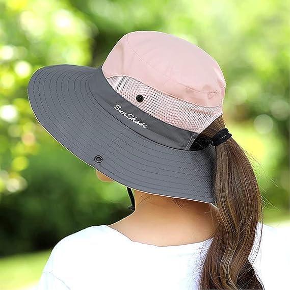 Sombrero de sol ZOORON para mujer con coleta y protección UV