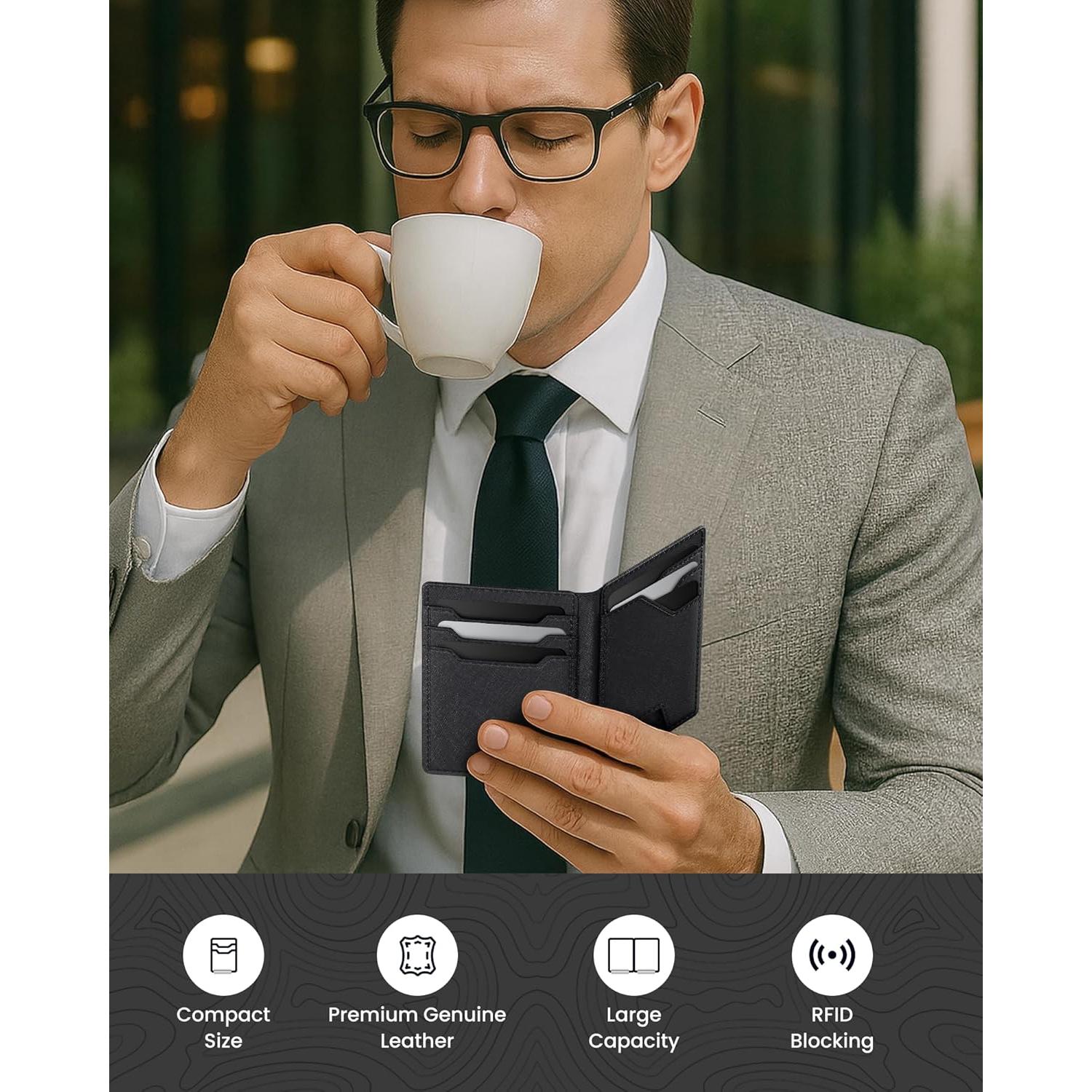 Cartera de Cuero Typecase para Hombres con Bloqueo RFID - Negro