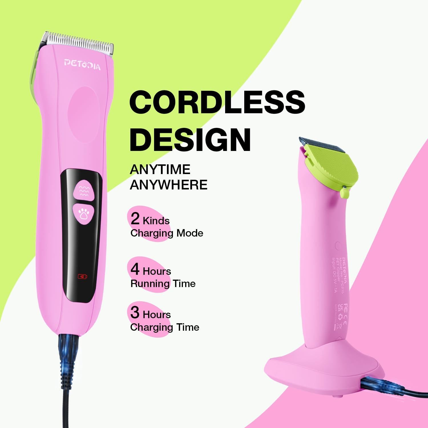 Cortadora Eléctrica de Perros Petopia PC225 Rosa 3 Velocidades