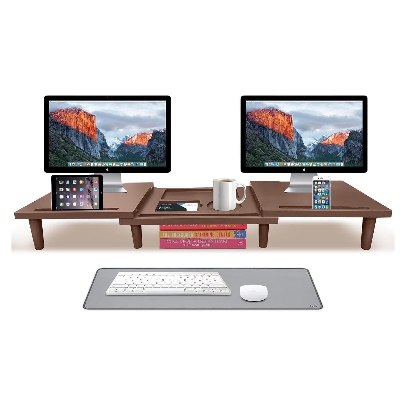 Soporte Doble Monitor Madera Sólida CeraScape Ajustable 60-91cm