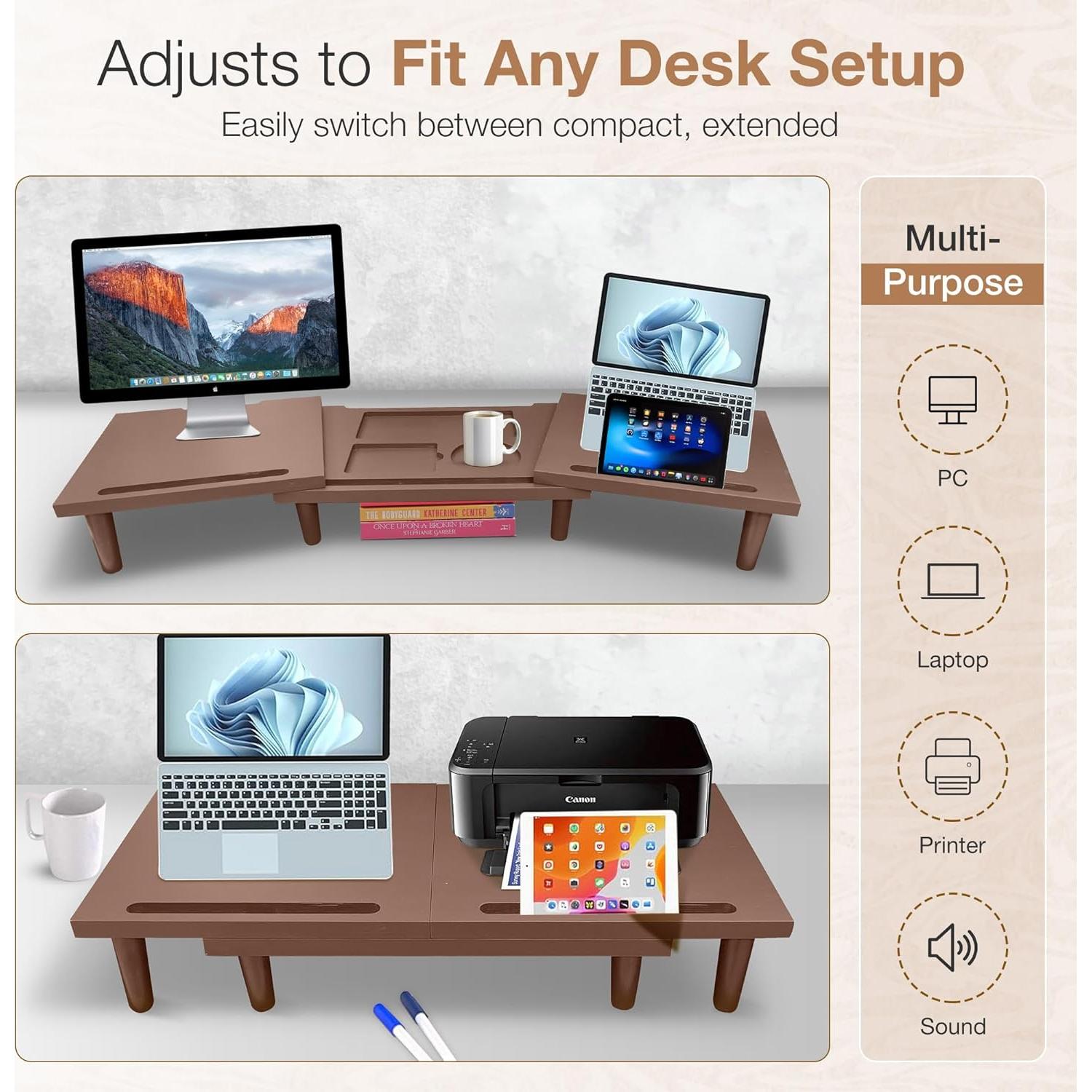 Soporte Doble Monitor Madera Sólida CeraScape Ajustable 60-91cm