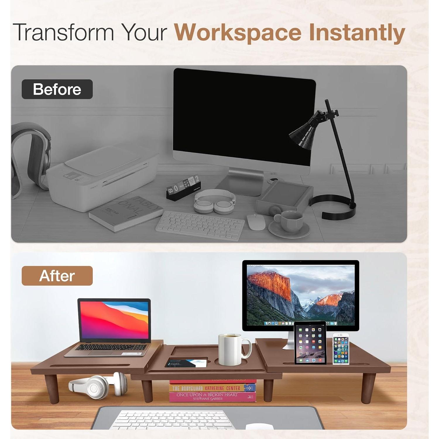 Soporte Doble Monitor Madera Sólida CeraScape Ajustable 60-91cm