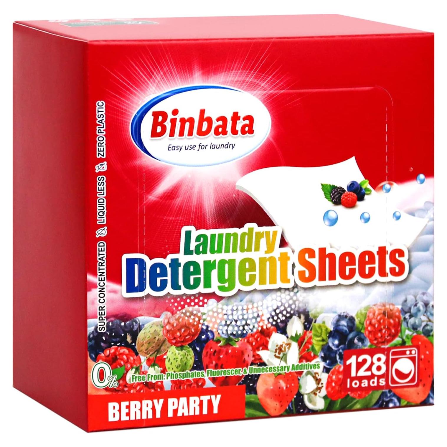 Hojas de detergente ecológico Binbata 128 cargas aroma a bayas