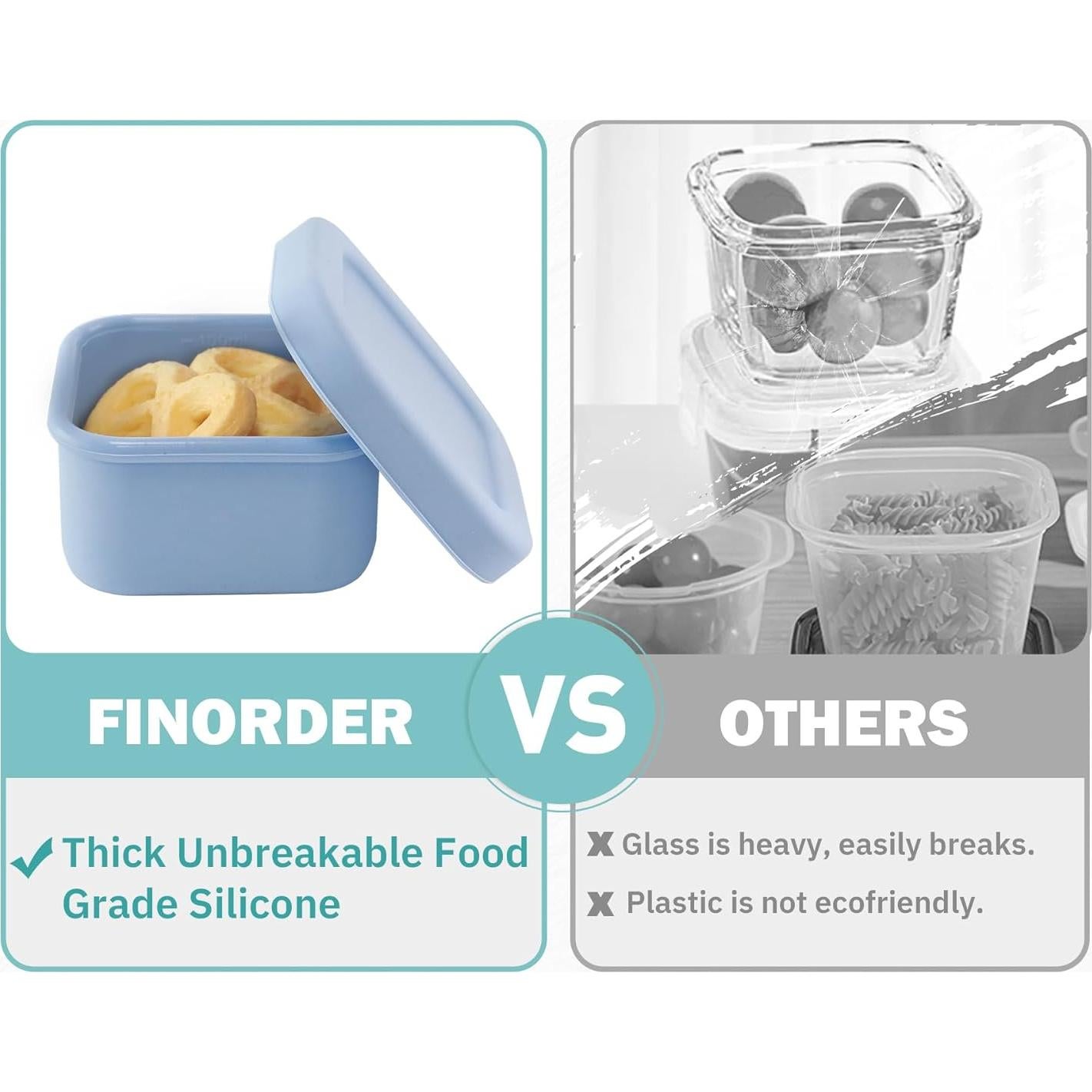 Finorder 4 Contenedores de Silicona para Snacks 103.5ml BPA Free
