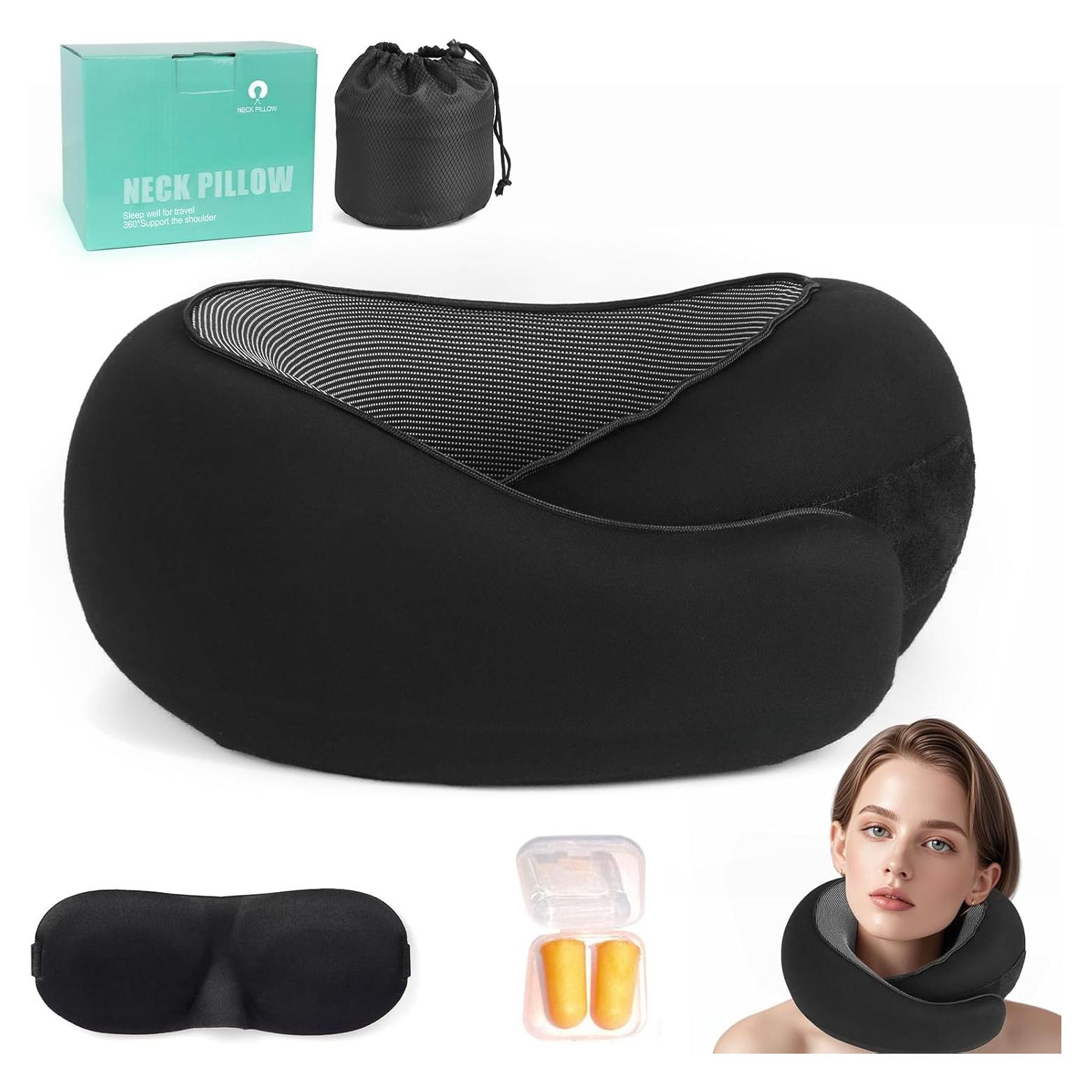 Almohada de Viaje Ergonomica Mlchdykcp Negra Espuma Viscoelástica
