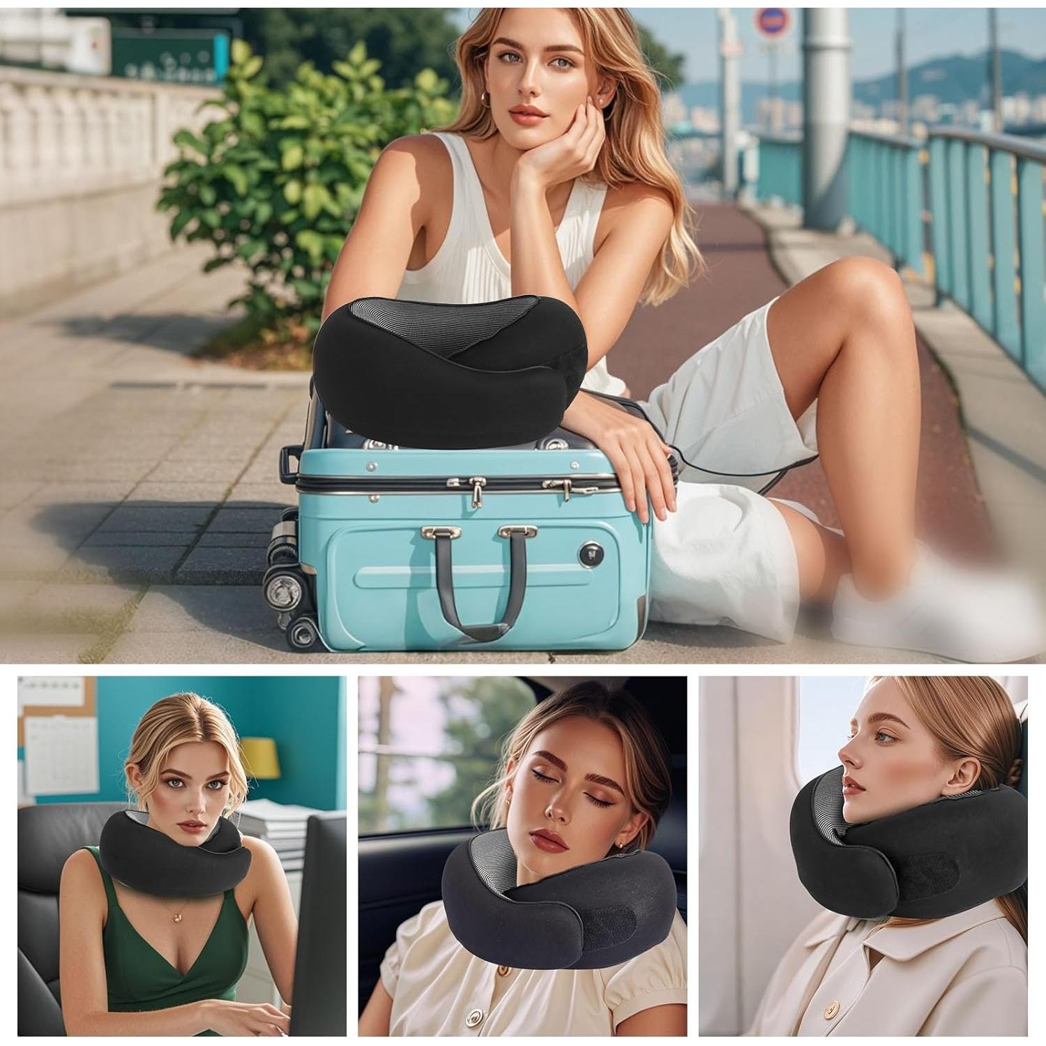 Almohada de Viaje Ergonomica Mlchdykcp Negra Espuma Viscoelástica