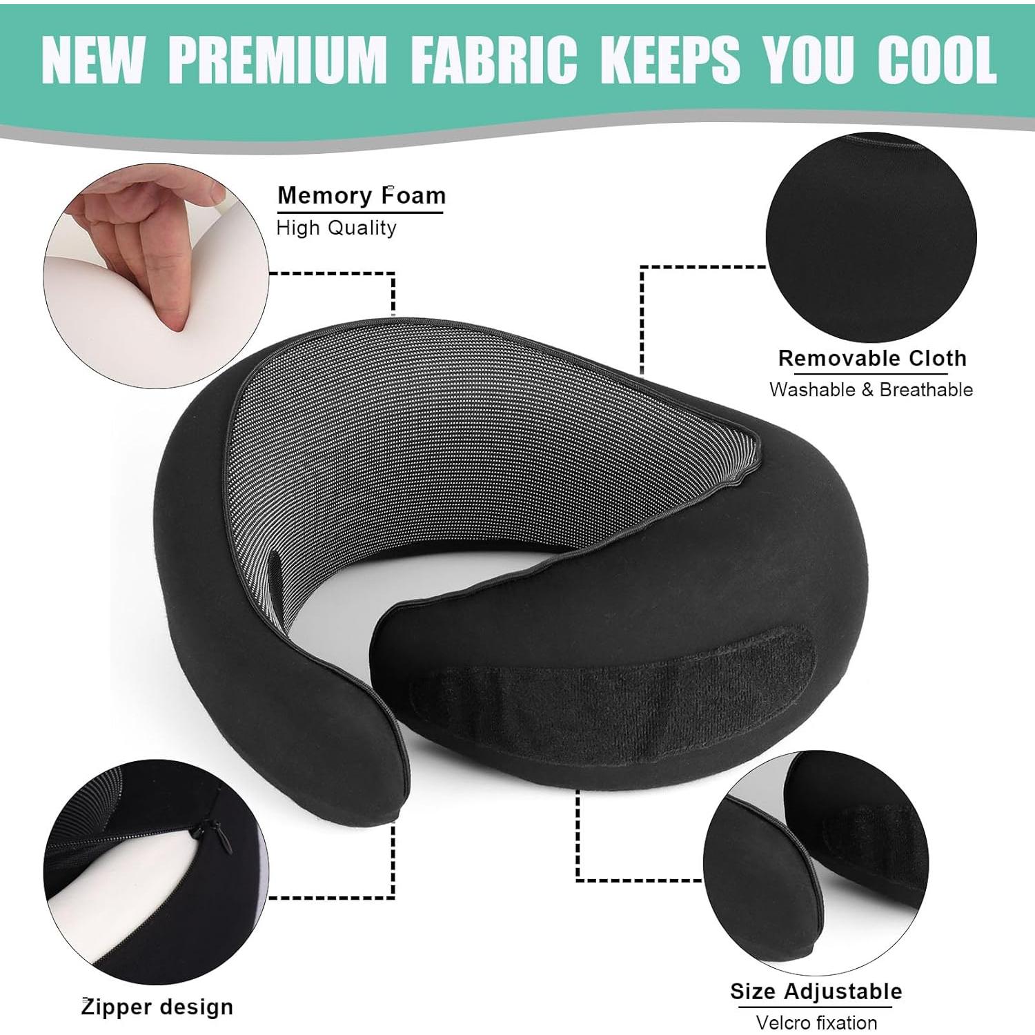 Almohada de Viaje Ergonomica Mlchdykcp Negra Espuma Viscoelástica