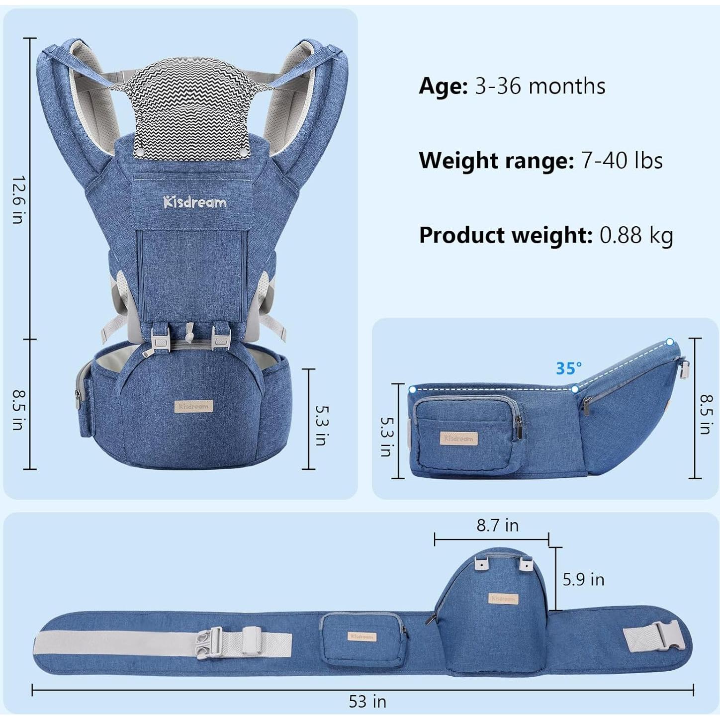 Portabebés Ergonómico Kisdream 9 en 1 para Bebés 3-36 Meses