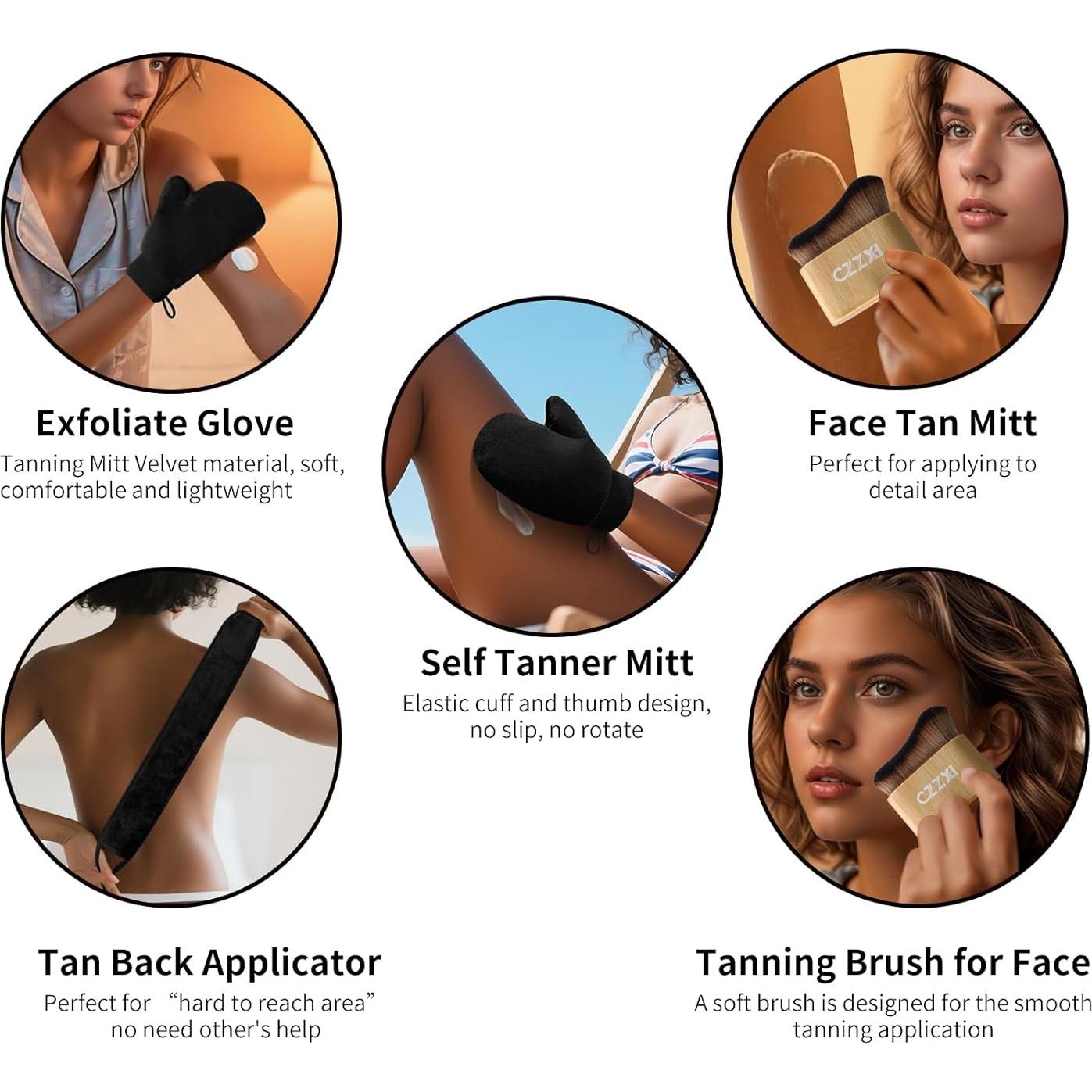 Kit de Autobronceado 3 en 1 CZZXI - Mitón, Aplicador y Cepillo