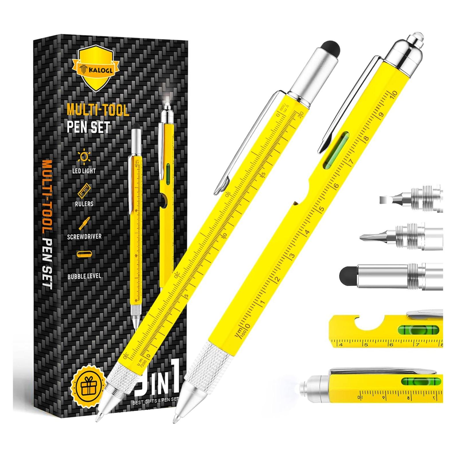 Bolígrafo Multiherramienta KALOGL 2 Pack Amarillo 9 Funciones