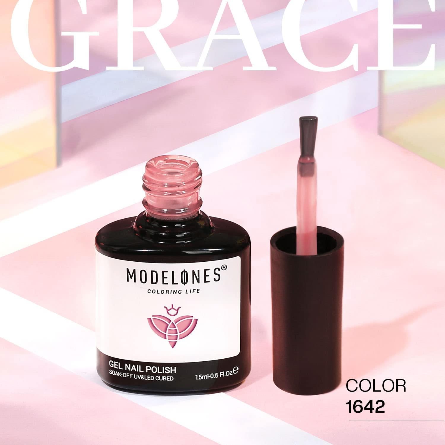 modelones Pink Gel Nail Polish, Jelly Nude Pink Gel Polish French Tip Base Colors Translucent Soak Off U V Soap Nails for Nail Art Manicure at Home 15ML