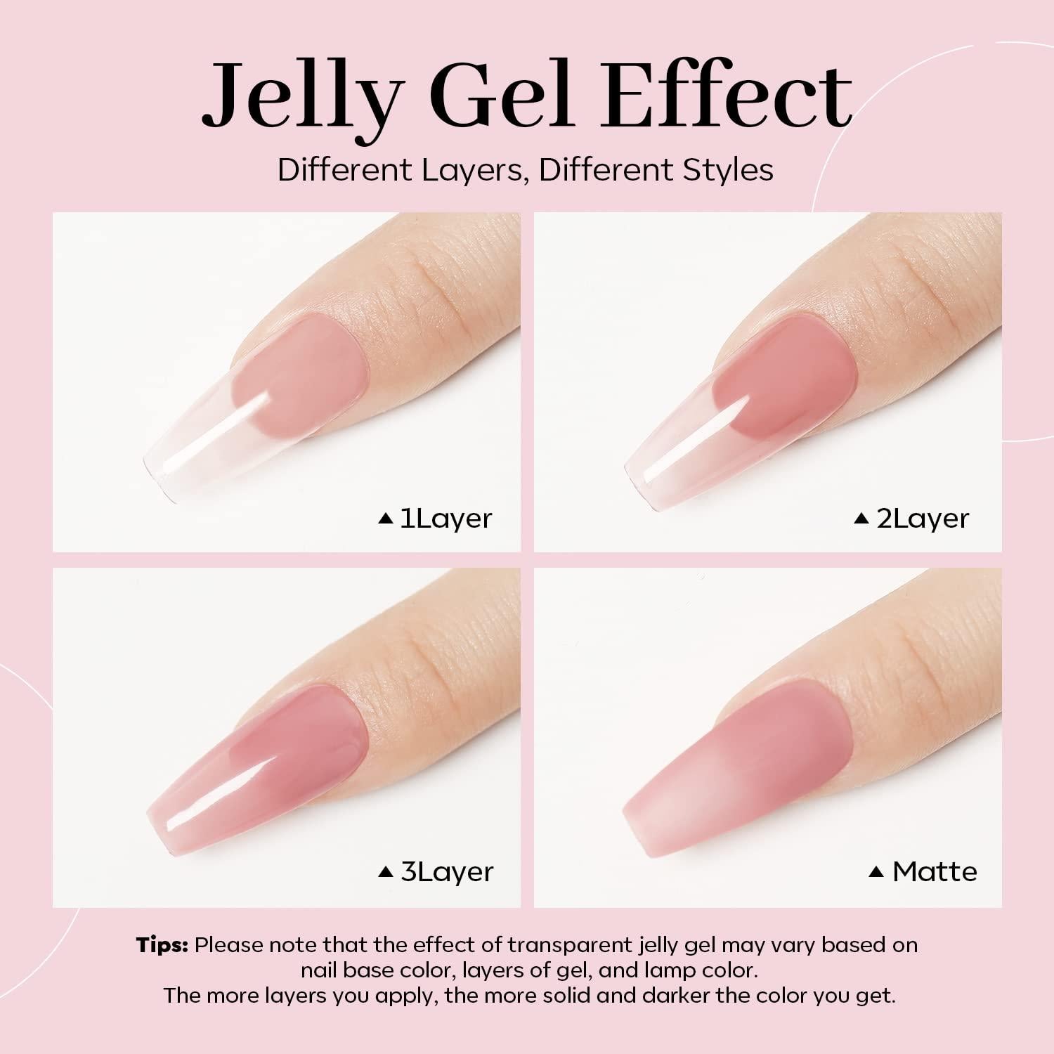 modelones Pink Gel Nail Polish, Jelly Nude Pink Gel Polish French Tip Base Colors Translucent Soak Off U V Soap Nails for Nail Art Manicure at Home 15ML