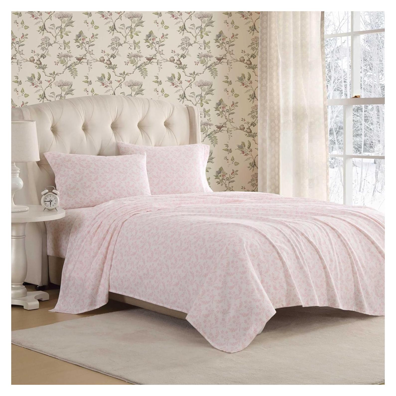 Juego de sábanas individuales Laura Ashley 100% Franela Algodón Rosa