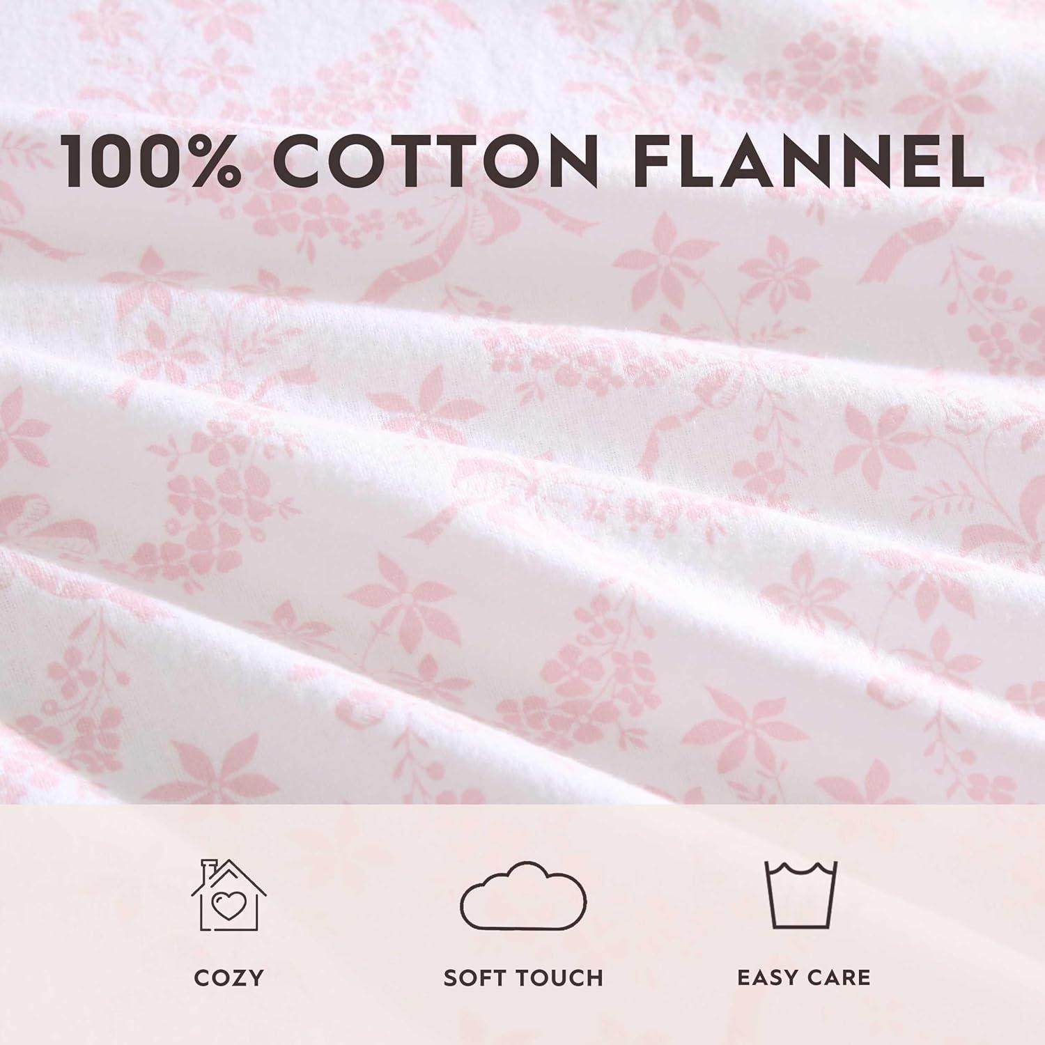 Juego de sábanas individuales Laura Ashley 100% Franela Algodón Rosa