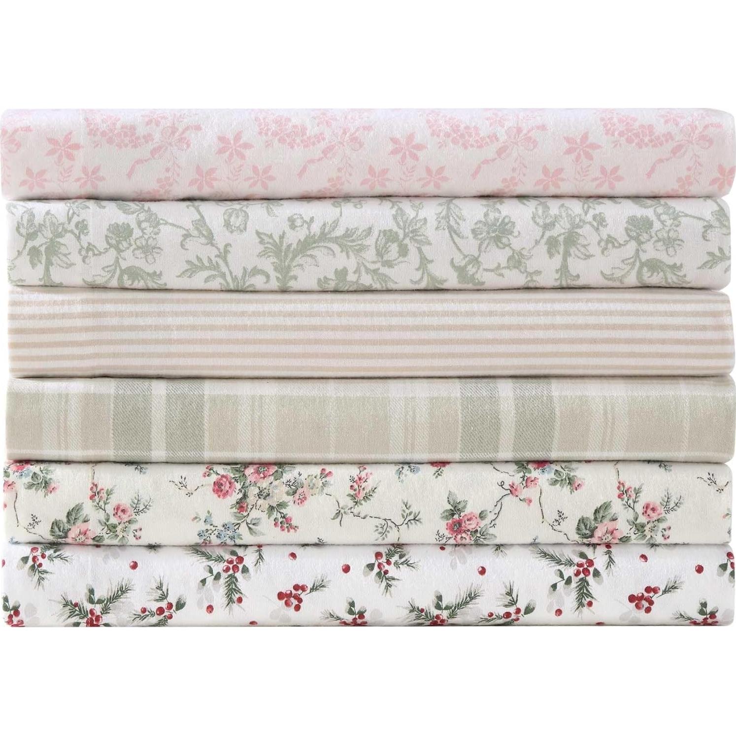 Juego de sábanas individuales Laura Ashley 100% Franela Algodón Rosa