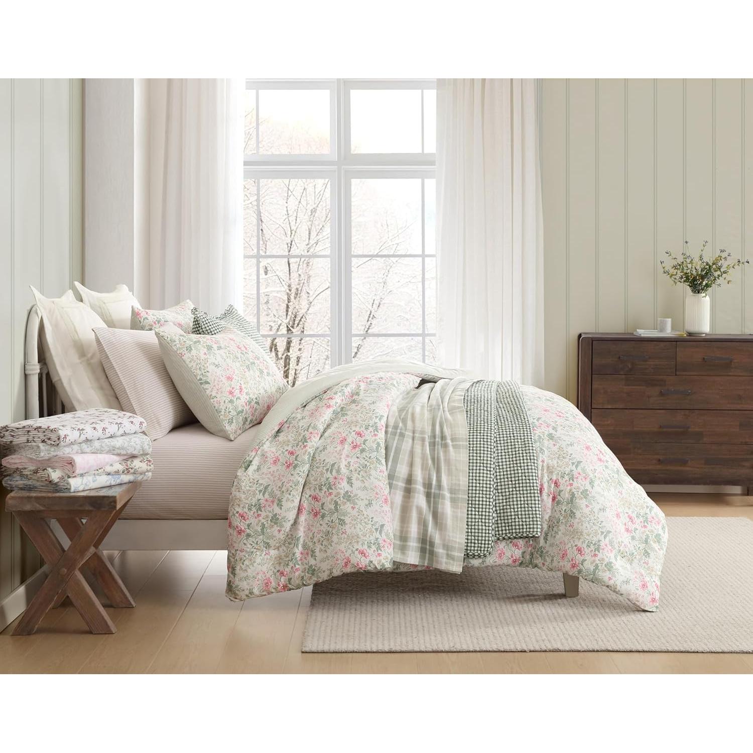 Juego de sábanas individuales Laura Ashley 100% Franela Algodón Rosa