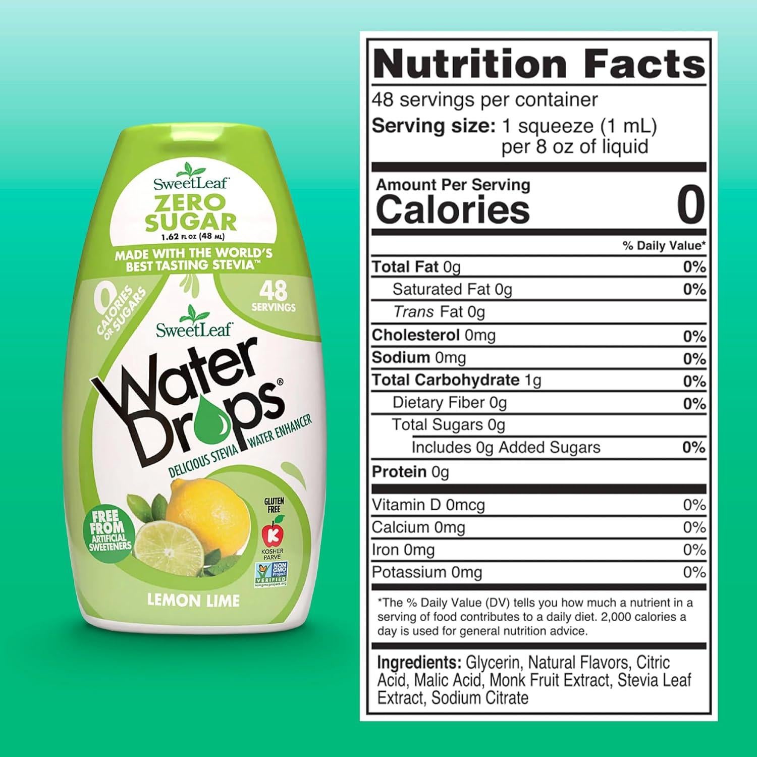 SweetLeaf Water Drops, Lemon Lime – Water Enhancer, Sugar Free Stevia Water Flavoring Drops, 1.62 Oz Ea (Pack of 3)