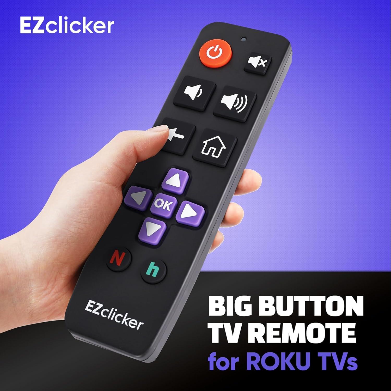 Control Remoto Grande Roku TV Benoo - Fácil de Usar, Negro