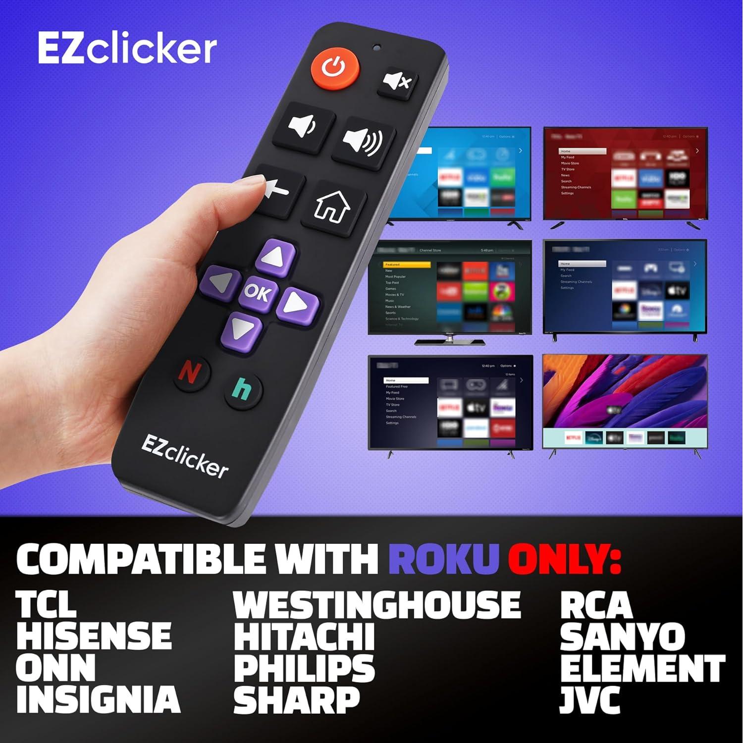 Control Remoto Grande Roku TV Benoo - Fácil de Usar, Negro