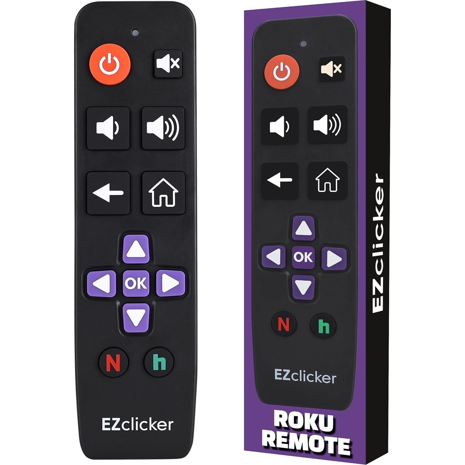 Control Remoto Grande Roku TV Benoo - Fácil de Usar, Negro