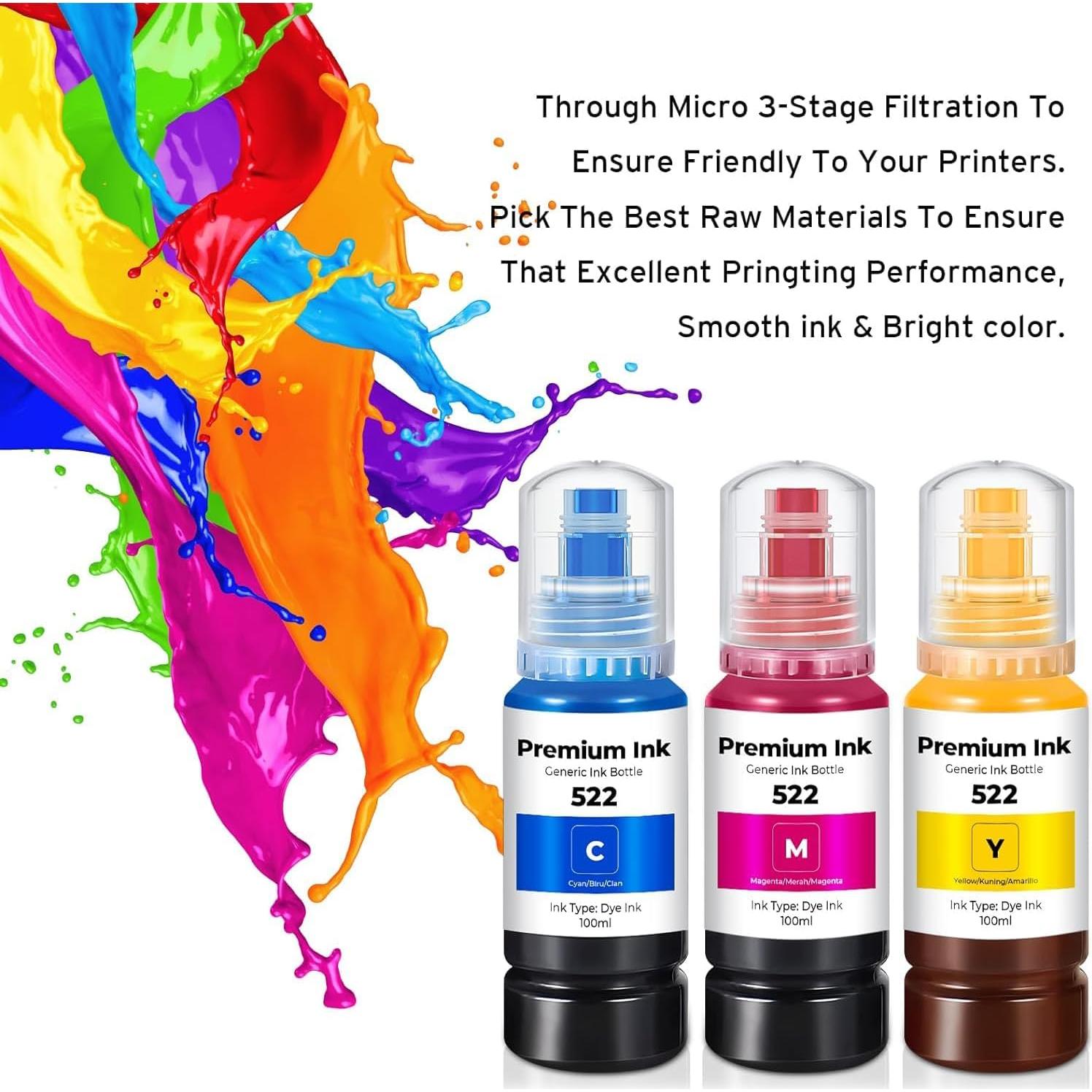 Kit de Recarga de Tinta Printers Jack 522 para Epson ET-2800/ET-4700