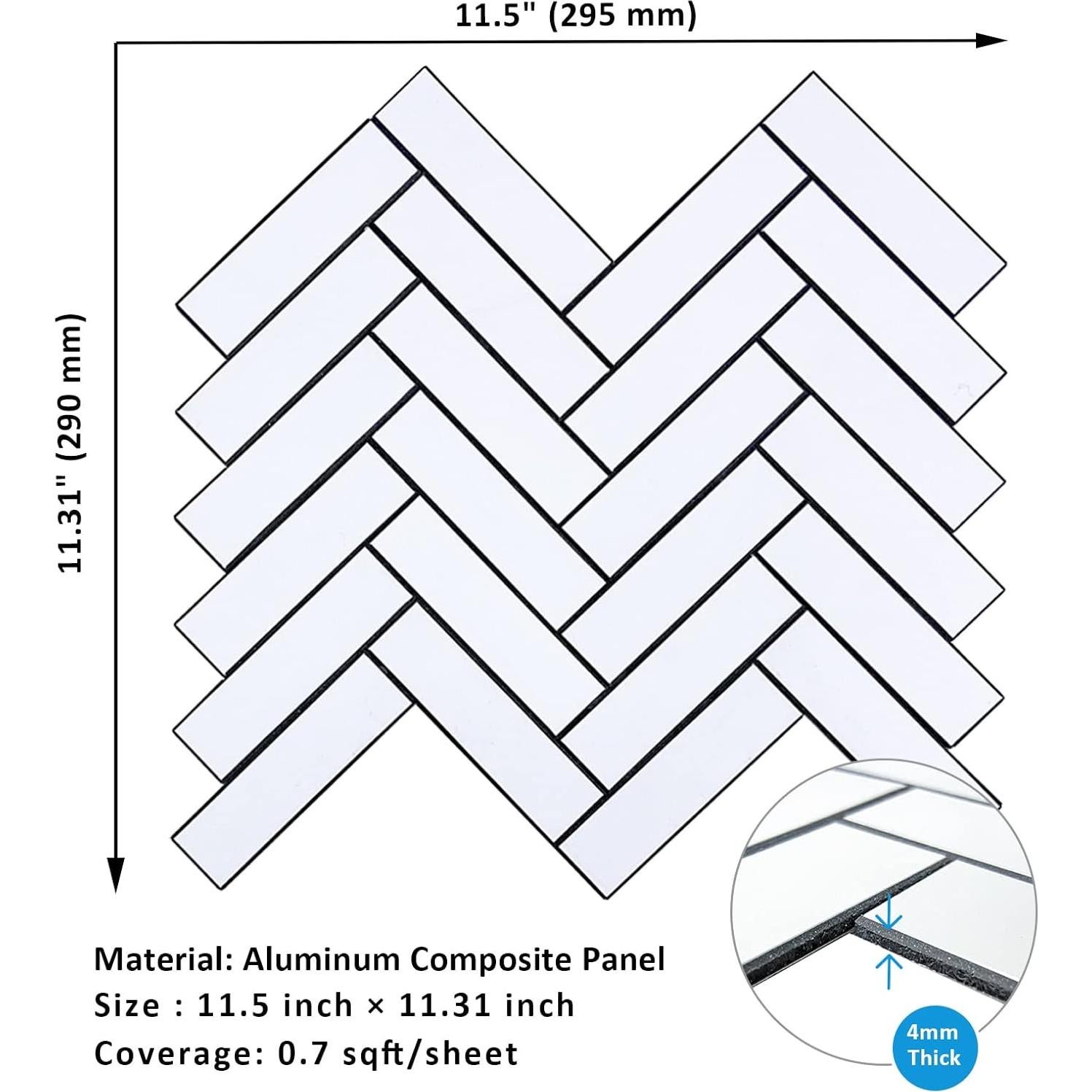 Azulejo autoadhesivo Herringbone Blanco Miscasa - 6 unidades
