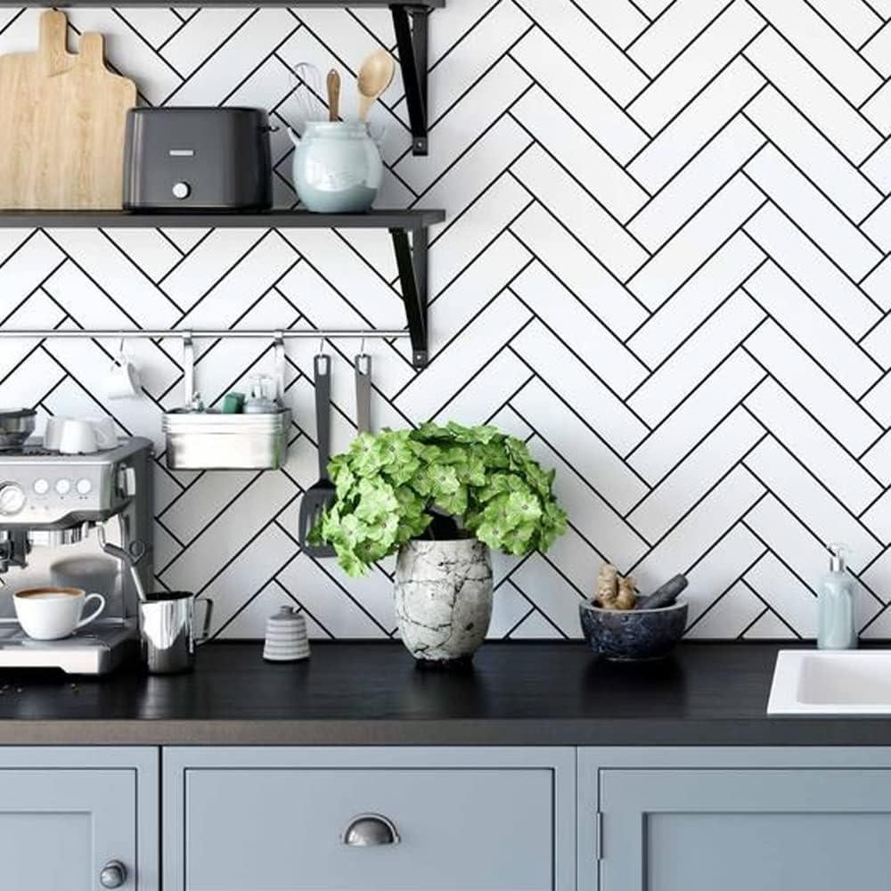 Azulejo autoadhesivo Herringbone Blanco Miscasa - 6 unidades