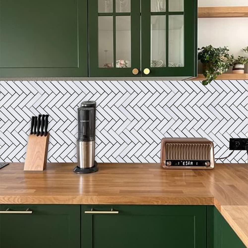 Azulejo autoadhesivo Herringbone Blanco Miscasa - 6 unidades