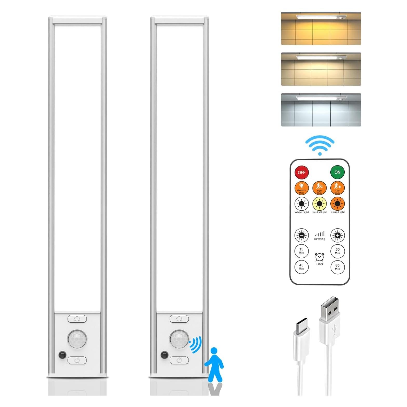Luces Bajo Gabinete Inalámbricas Flysein, 2 Pcs, LED Recargables