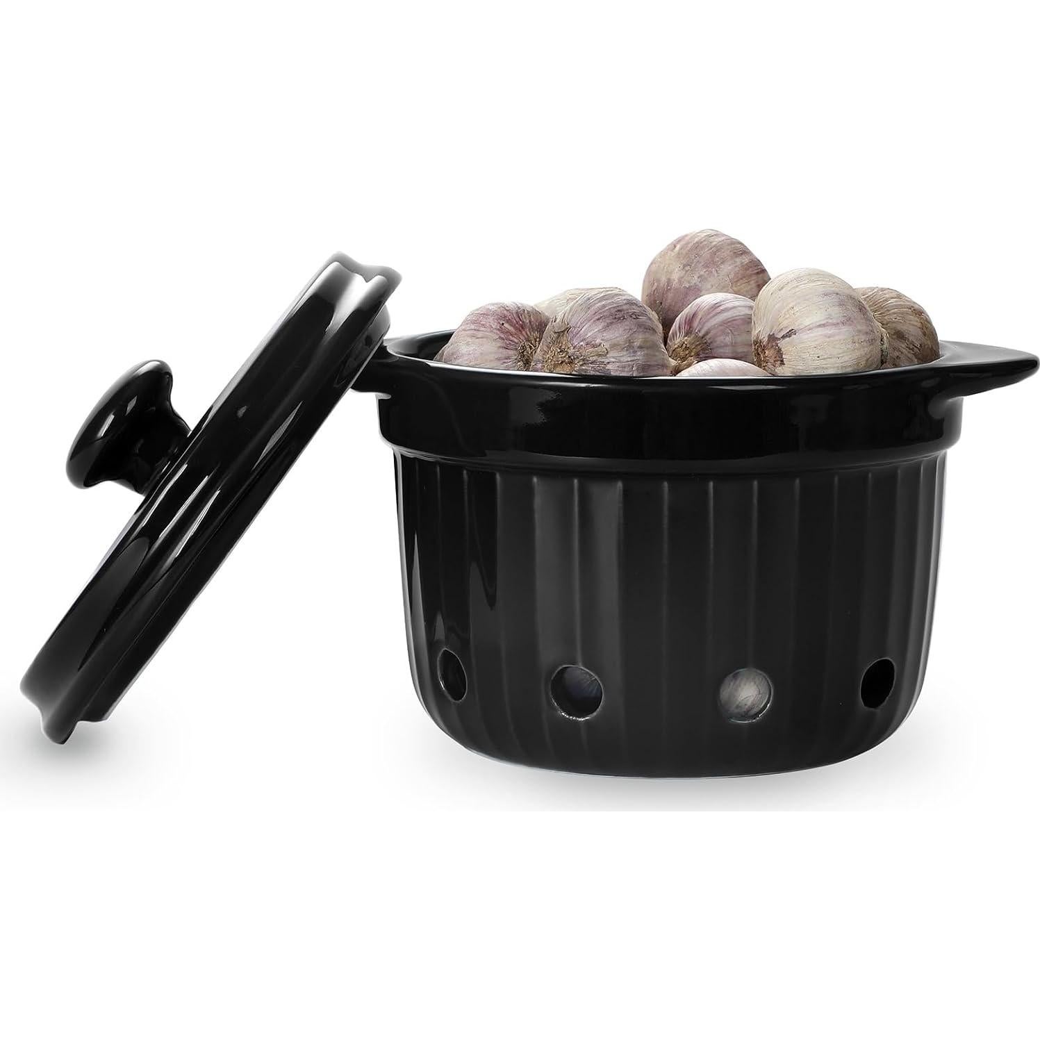Contenedor de Ajo HAOTOP de Cerámica con Tapa - 500 ml Negro