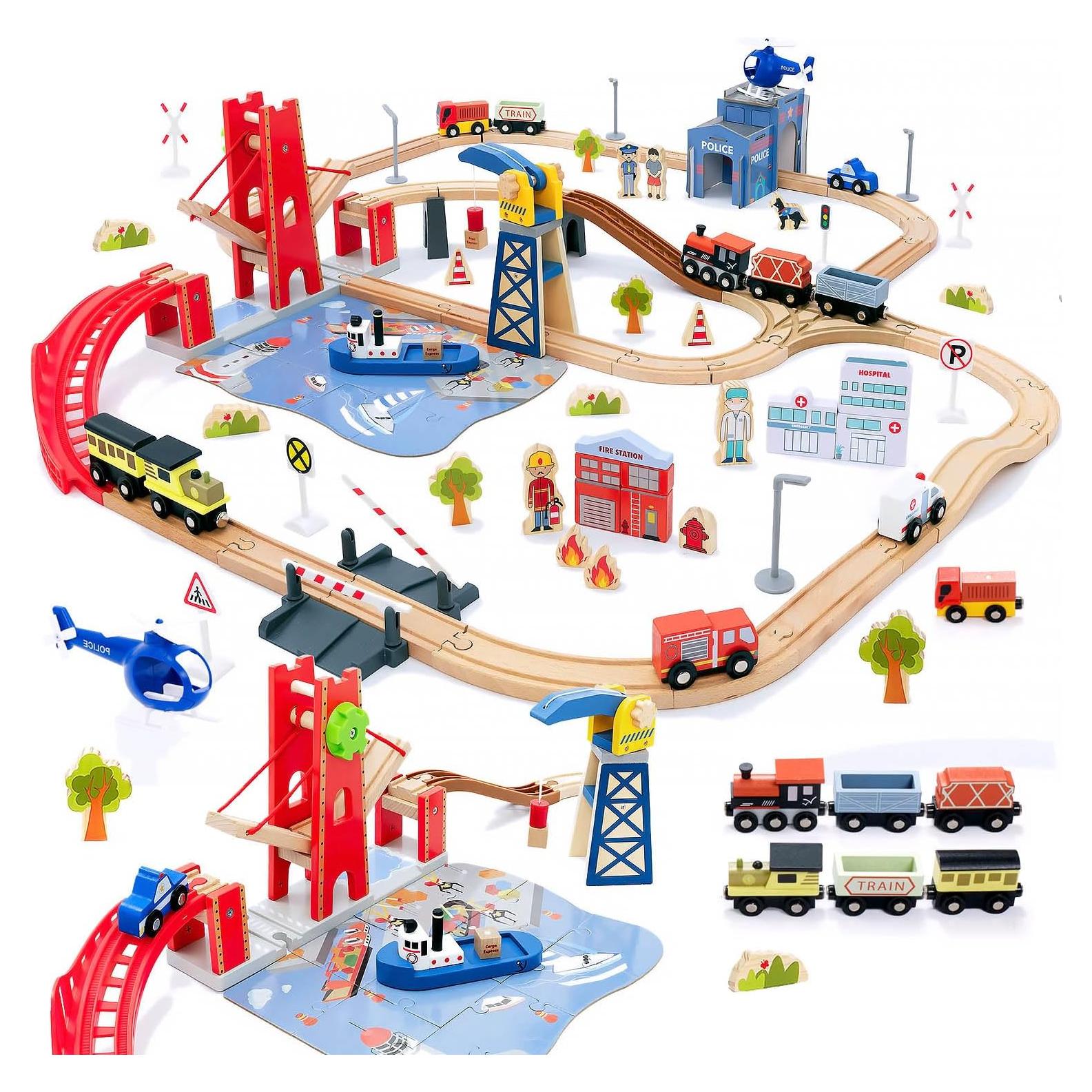 Conjunto de tren de madera Giant Bean 117 piezas para niños