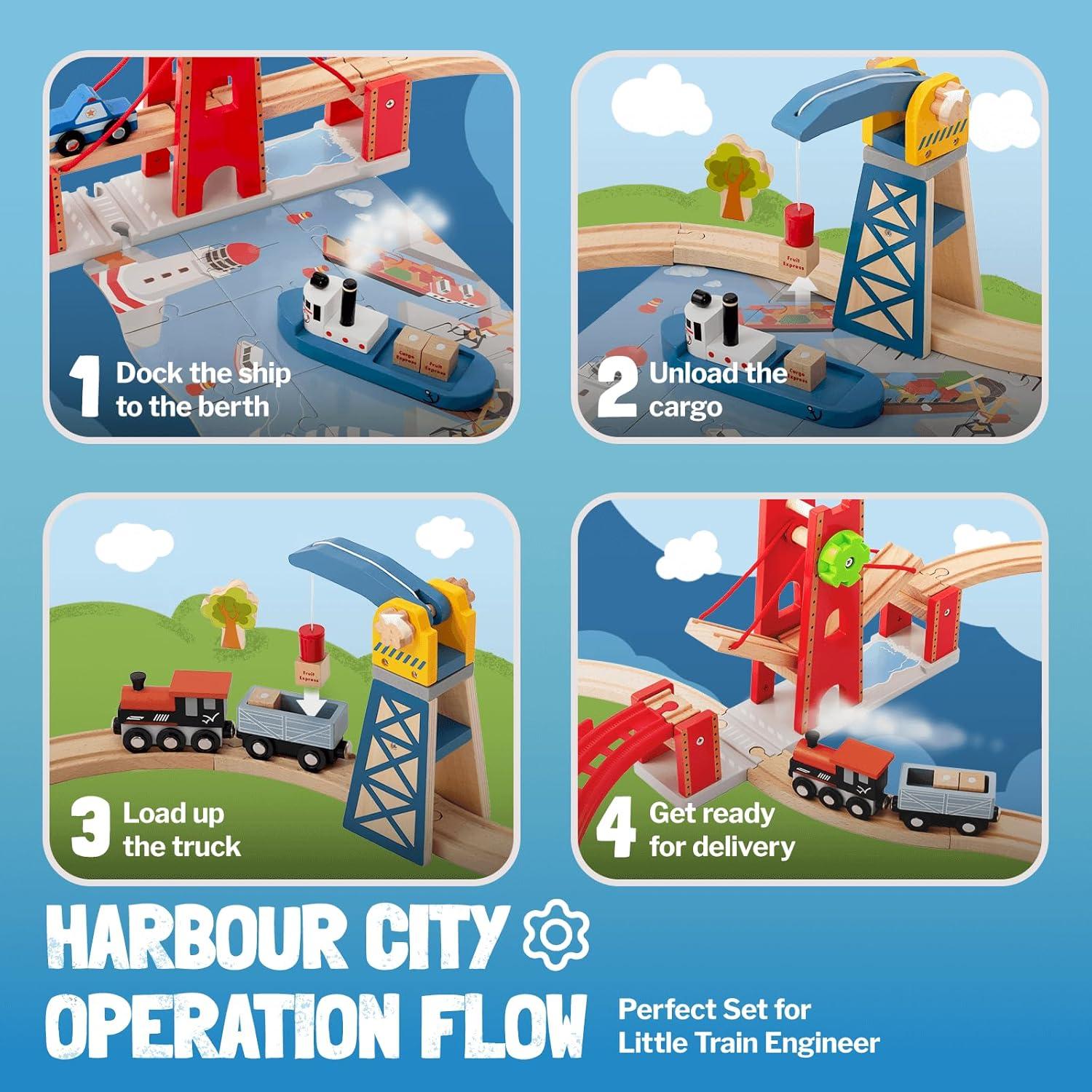 Conjunto de tren de madera Giant Bean 117 piezas para niños