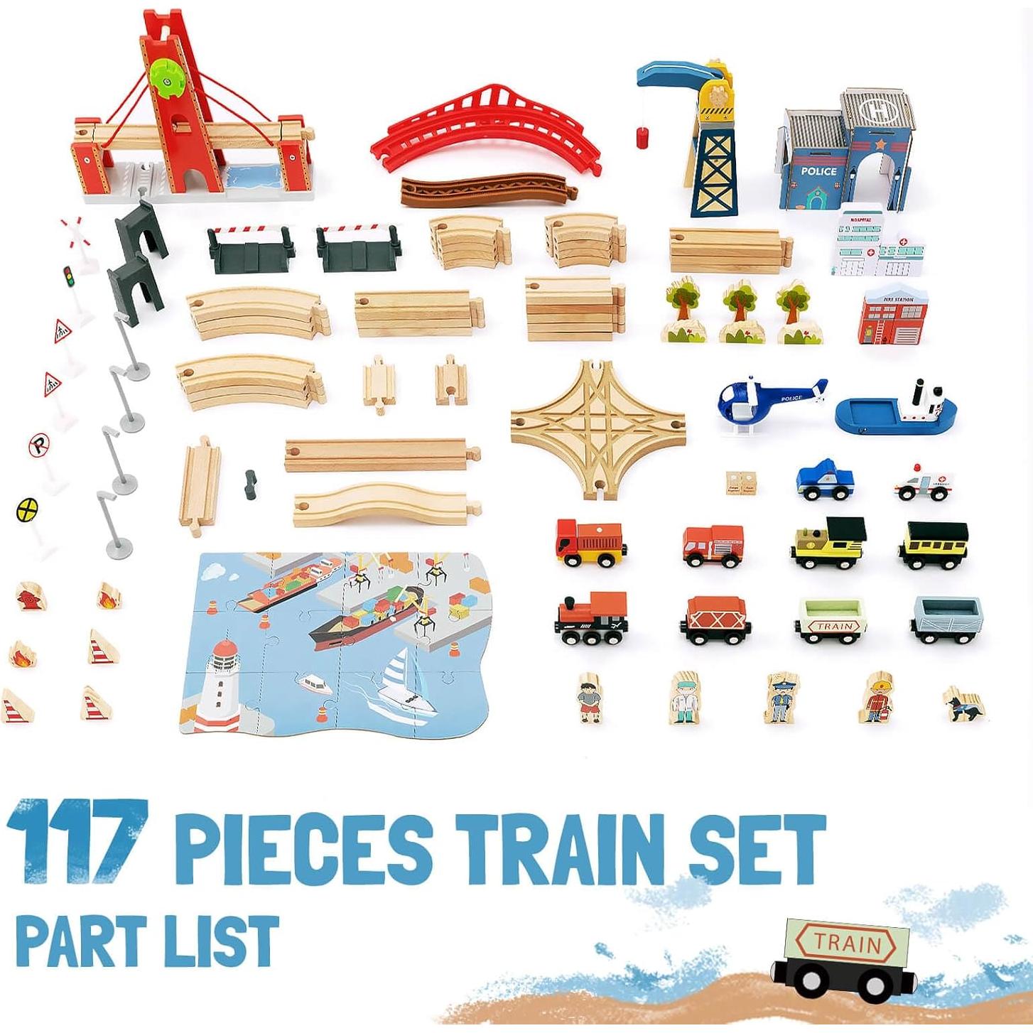 Conjunto de tren de madera Giant Bean 117 piezas para niños