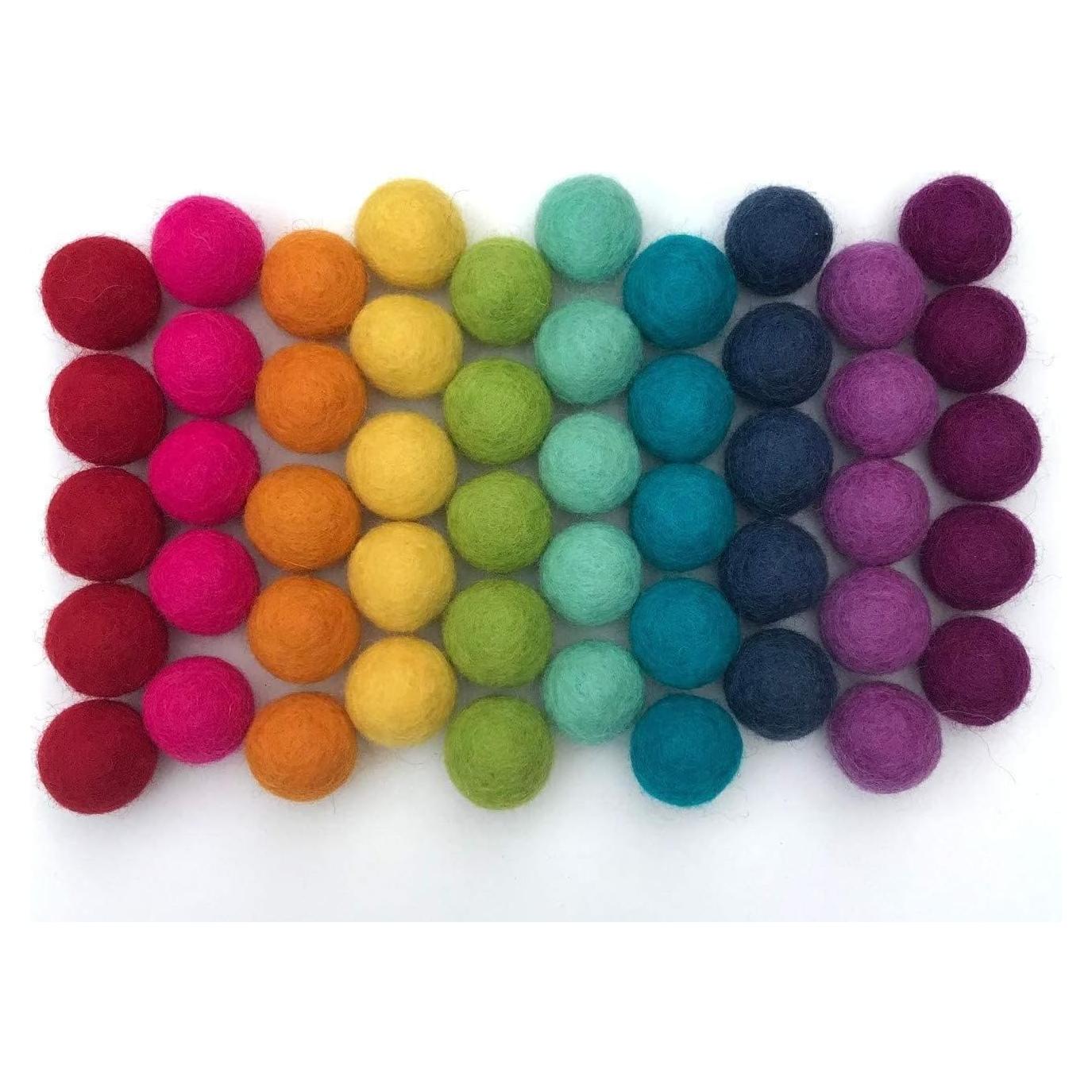 Pompones de Fieltro de Lana 100% Hechos a Mano - Arcoíris - 50 Bolas 2-2.5 cm