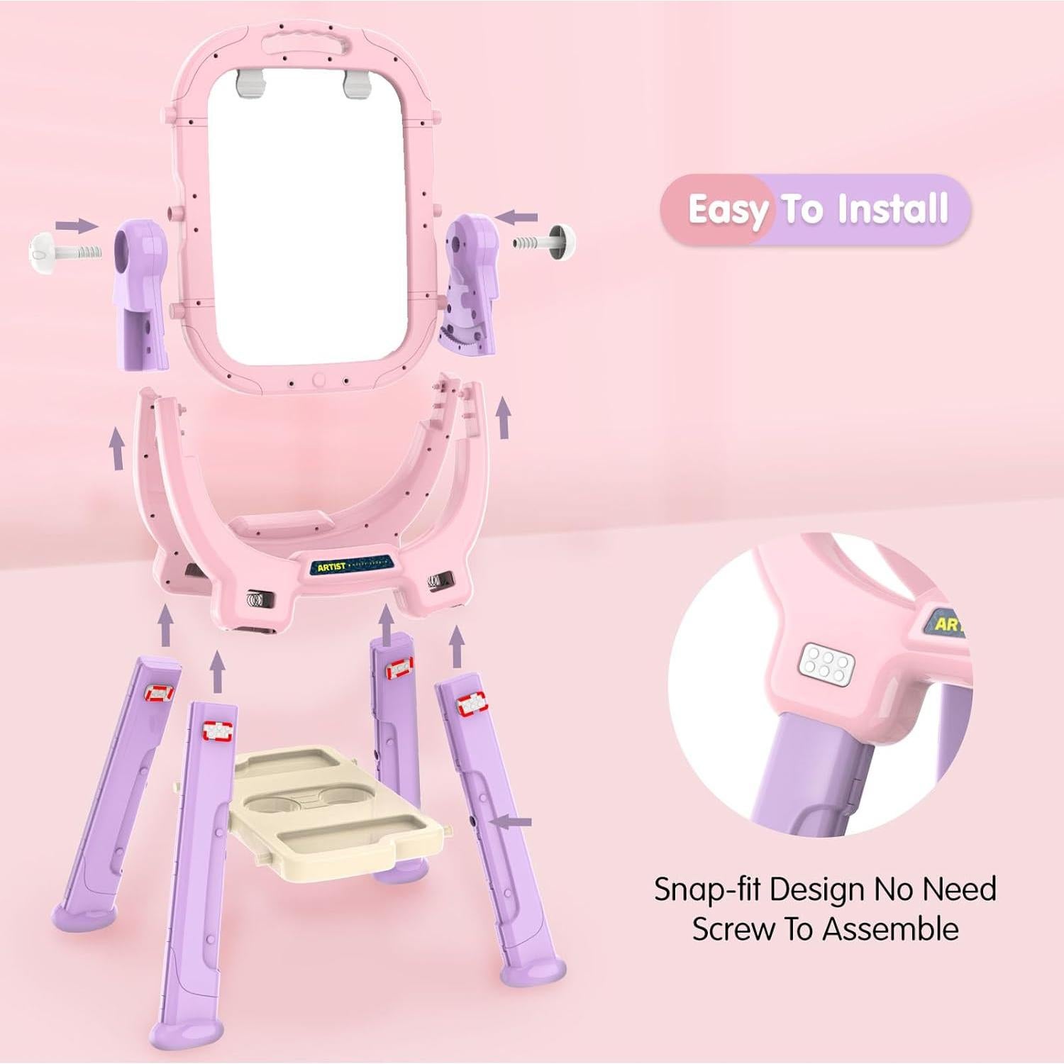 Caballete Artístico Doble Lado Victostar Ajustable Rosa 86 cm