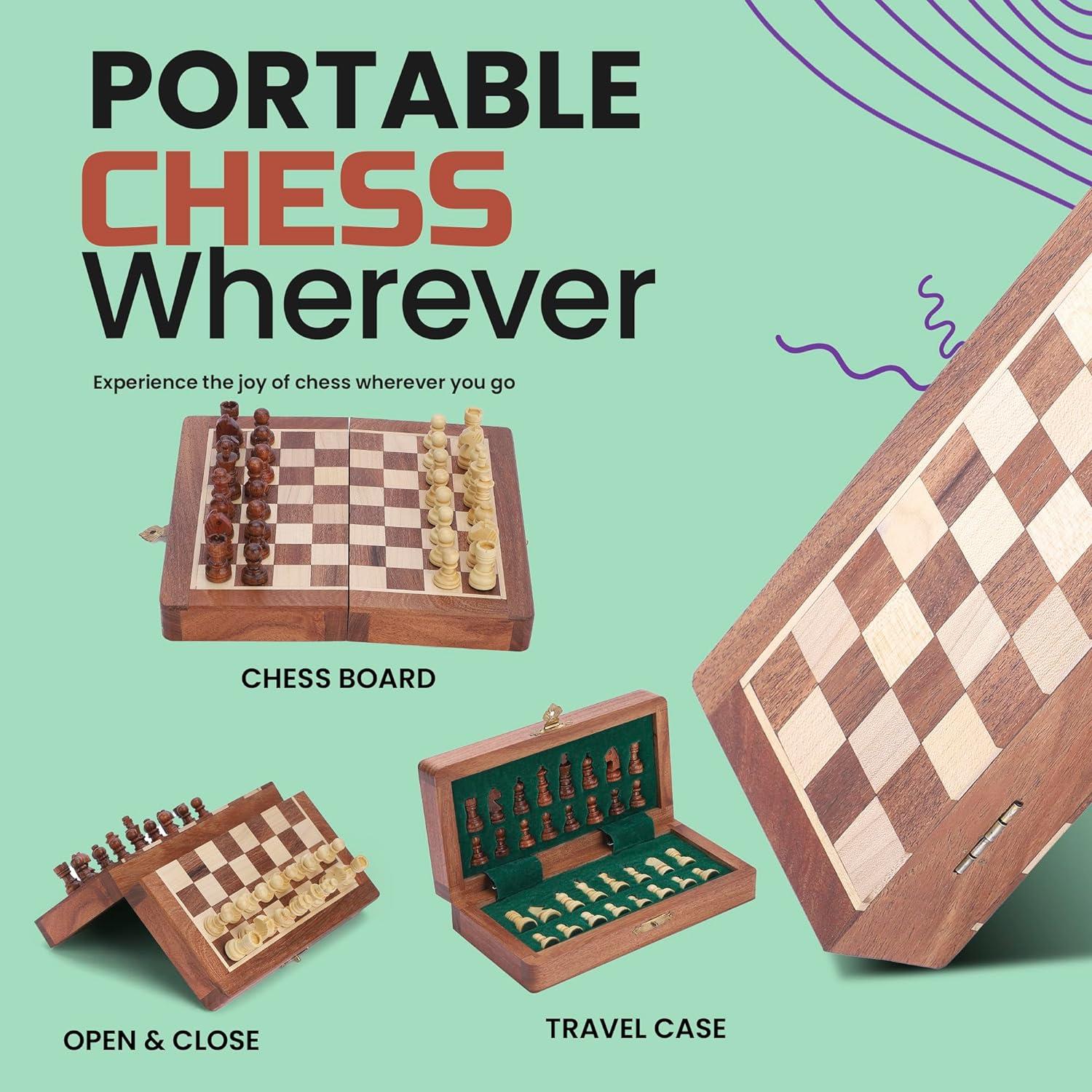 Juego de Ajedrez Magnético Ajuny 7x7 cm - Madera Hecha a Mano