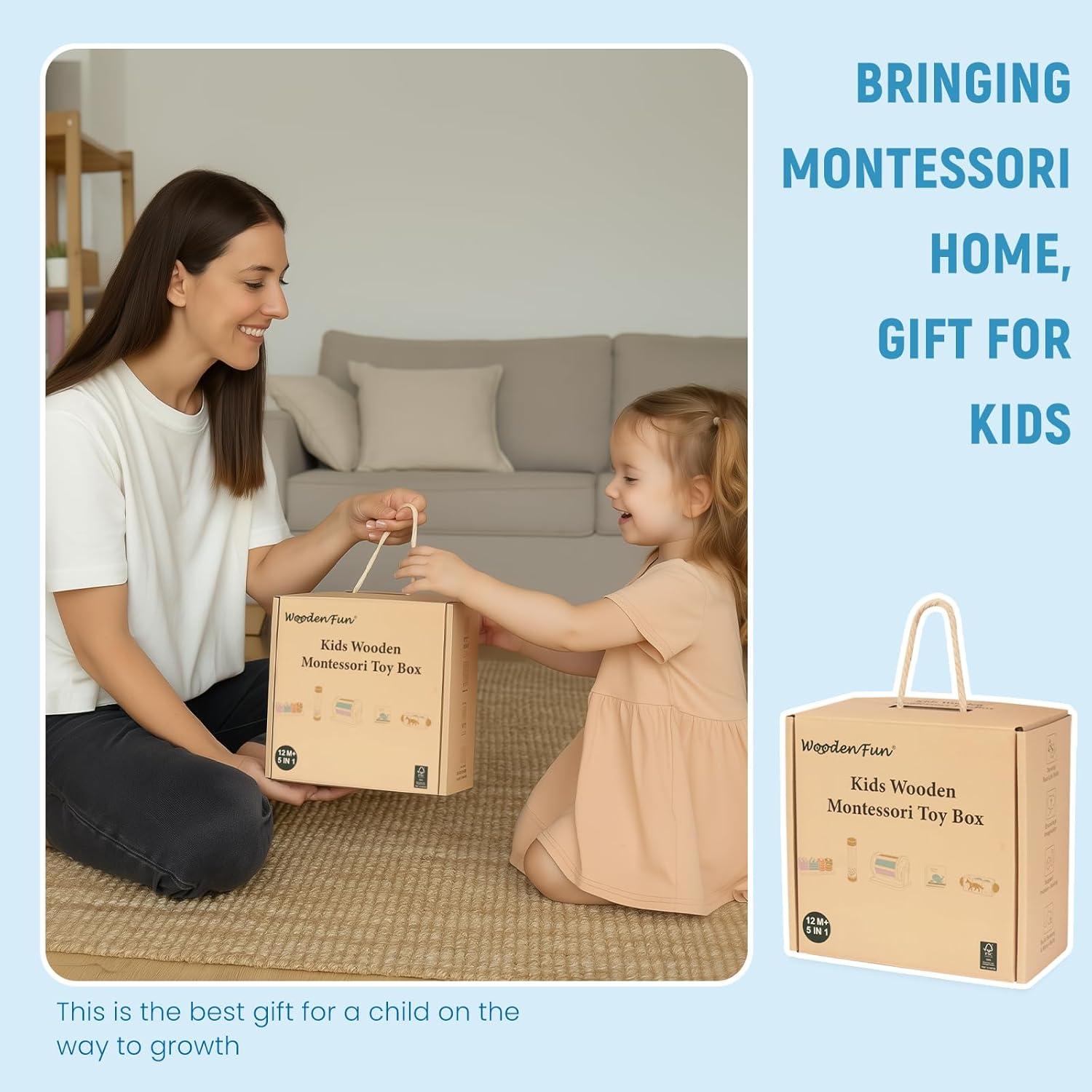 Juguetes de Madera Montessori 5-en-1 Woodenfun para Bebés