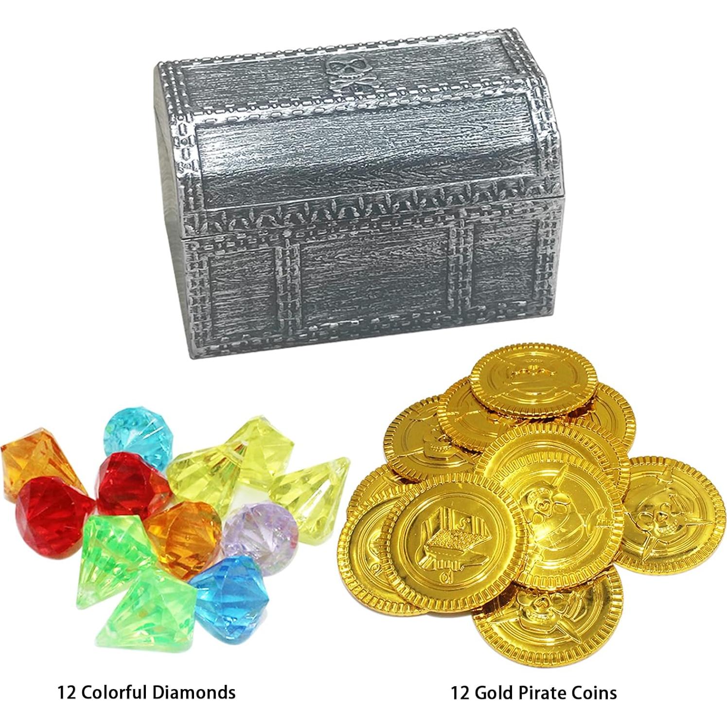 Cofre del Tesoro Pirata Pemalin con 12 Monedas y Diamantes