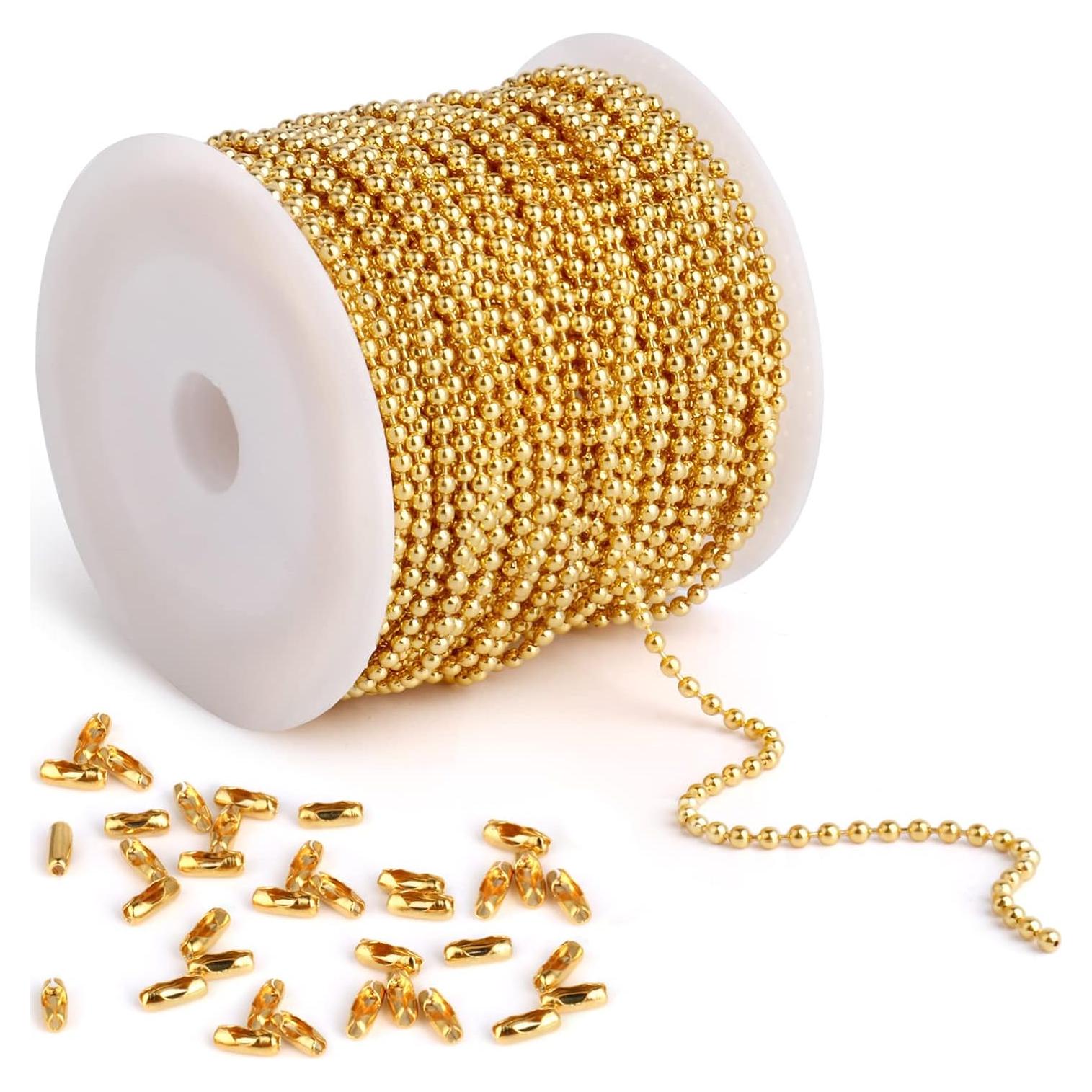Cadena de cuentas de bola dorada 1.5mm 15.24m Cadikez