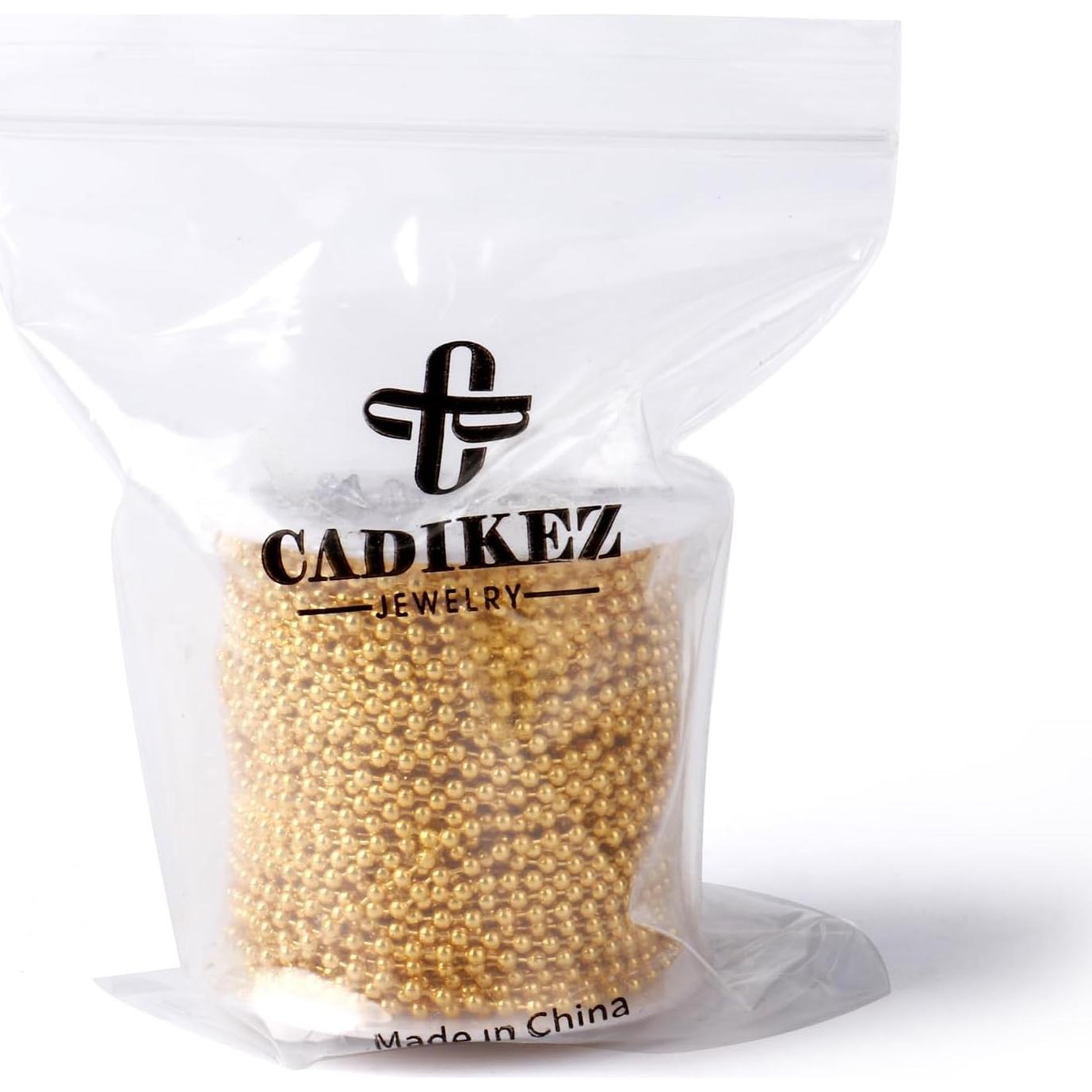 Cadena de cuentas de bola dorada 1.5mm 15.24m Cadikez
