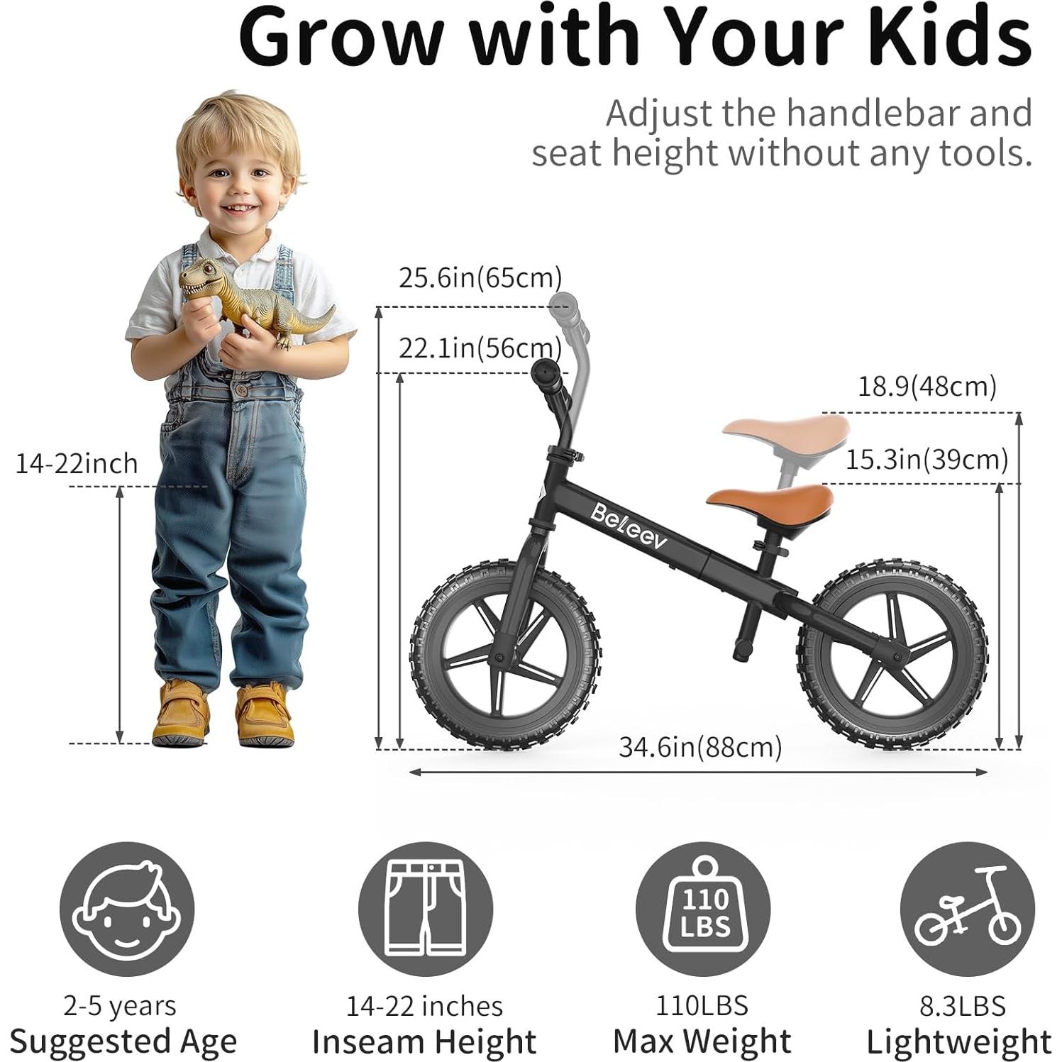 Bicicleta de Equilibrio BELEEV para Niños 2-5 Años 12"