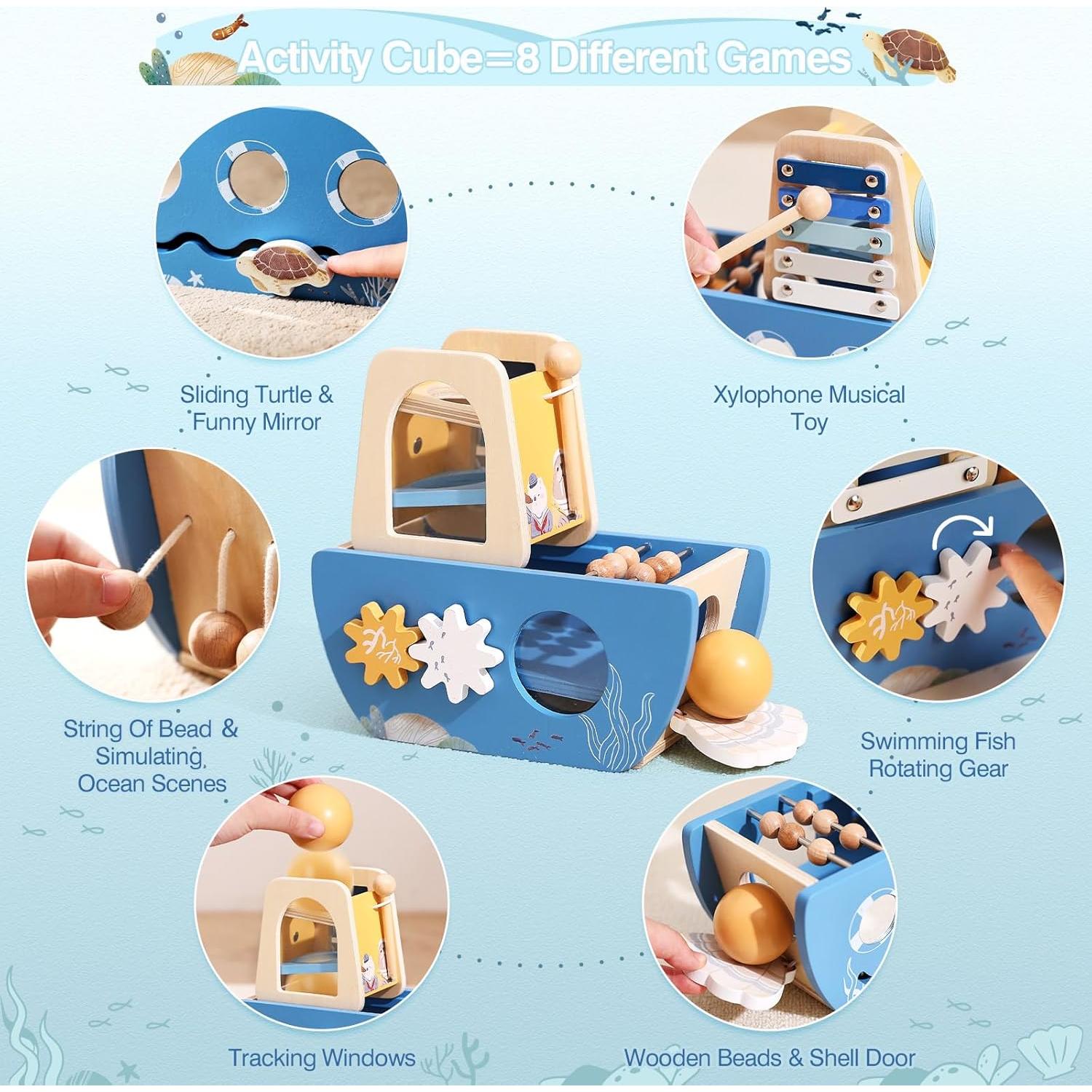 Cubo de Actividad de Madera 8-en-1 Vamos a Hacer - Juguete Montessori